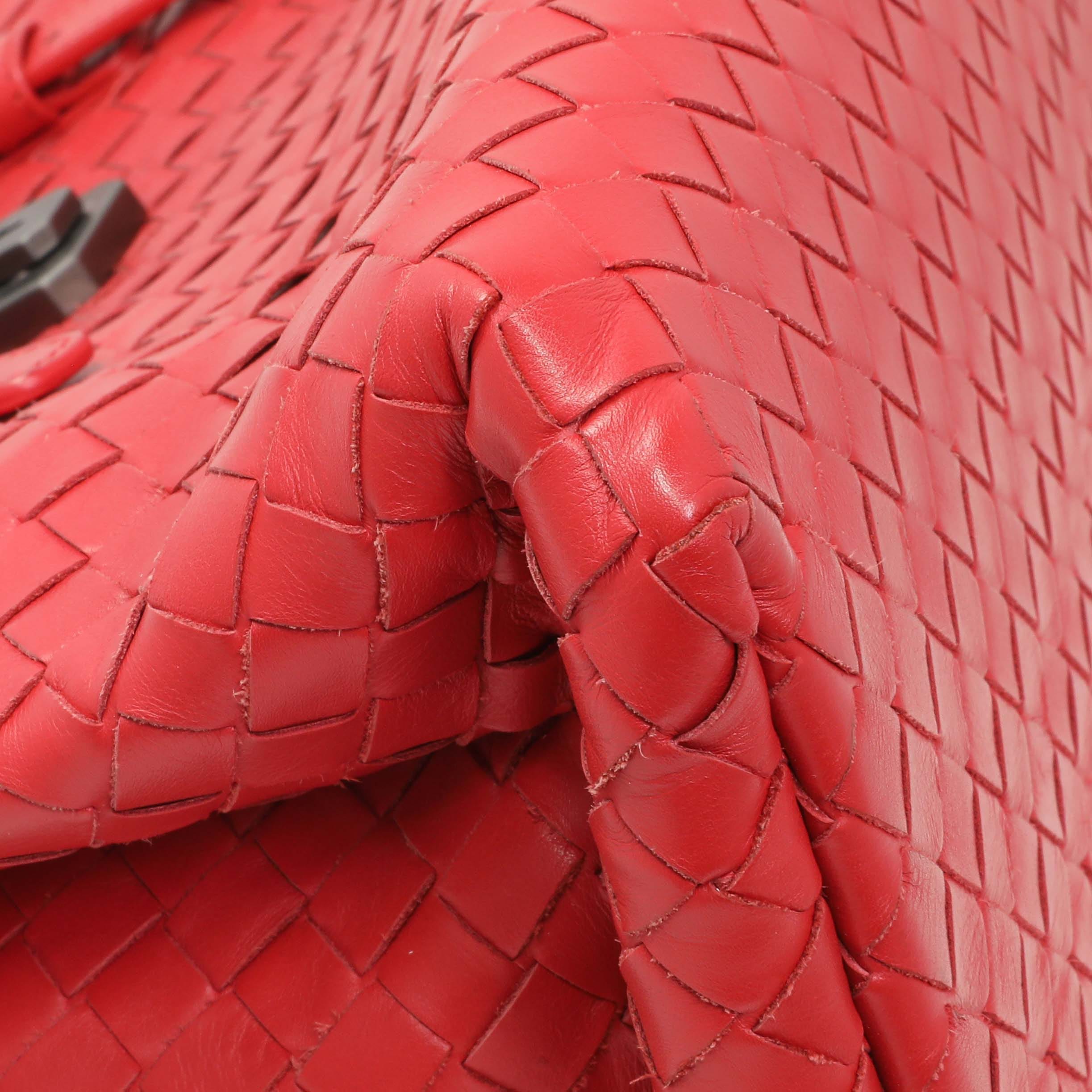 Bottega Veneta Red Intrecciato Small Roma Tote