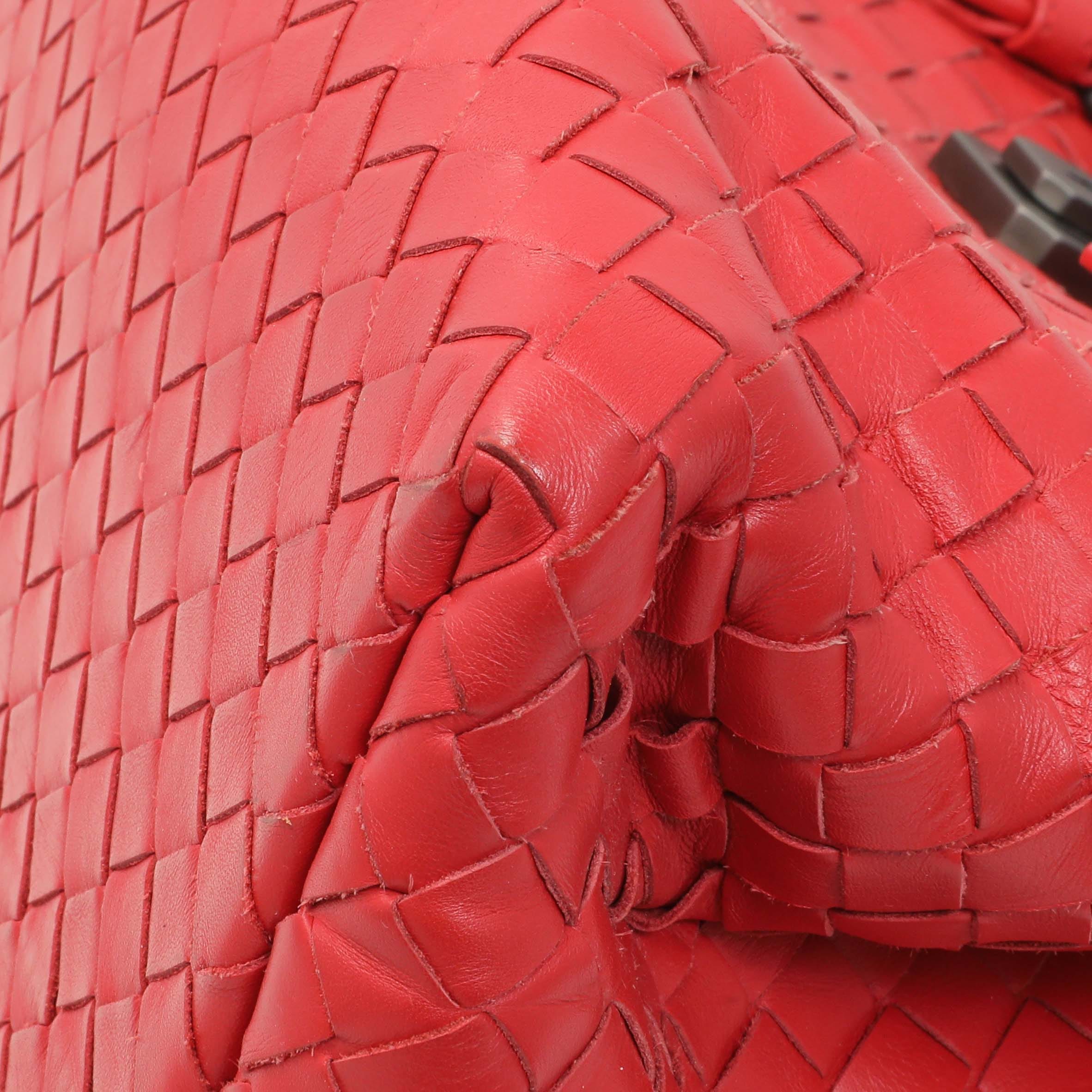 Bottega Veneta Red Intrecciato Small Roma Tote