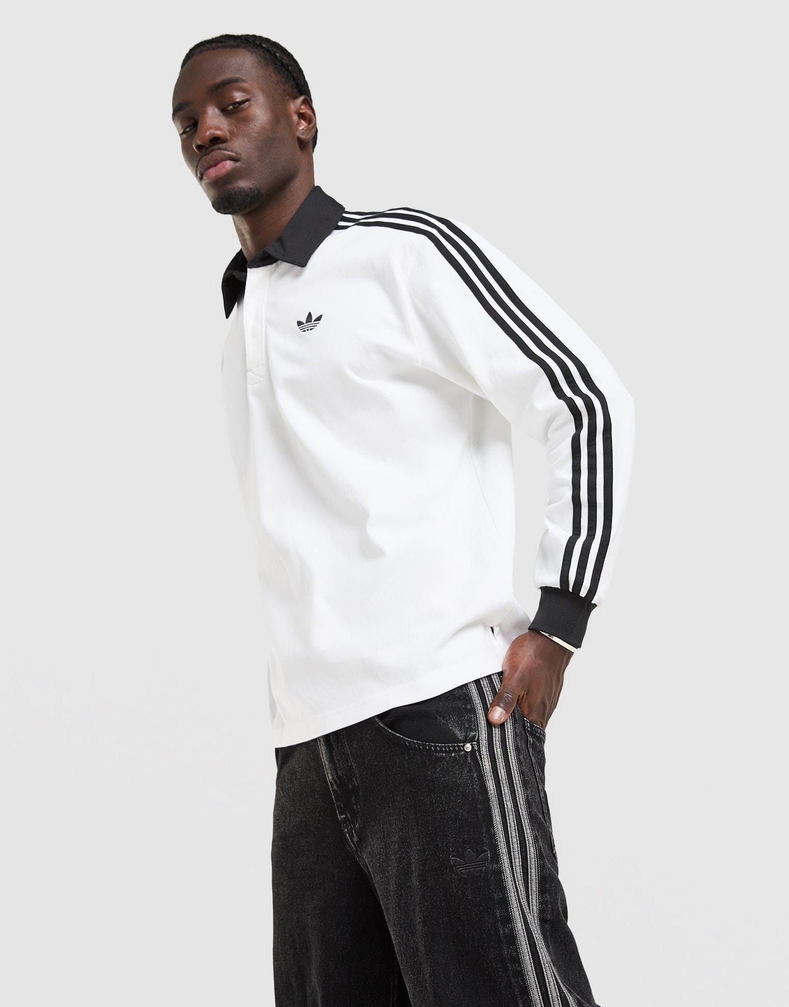 adidas 3 - Stripes Rugby Long Sleeve Polo Shirt
