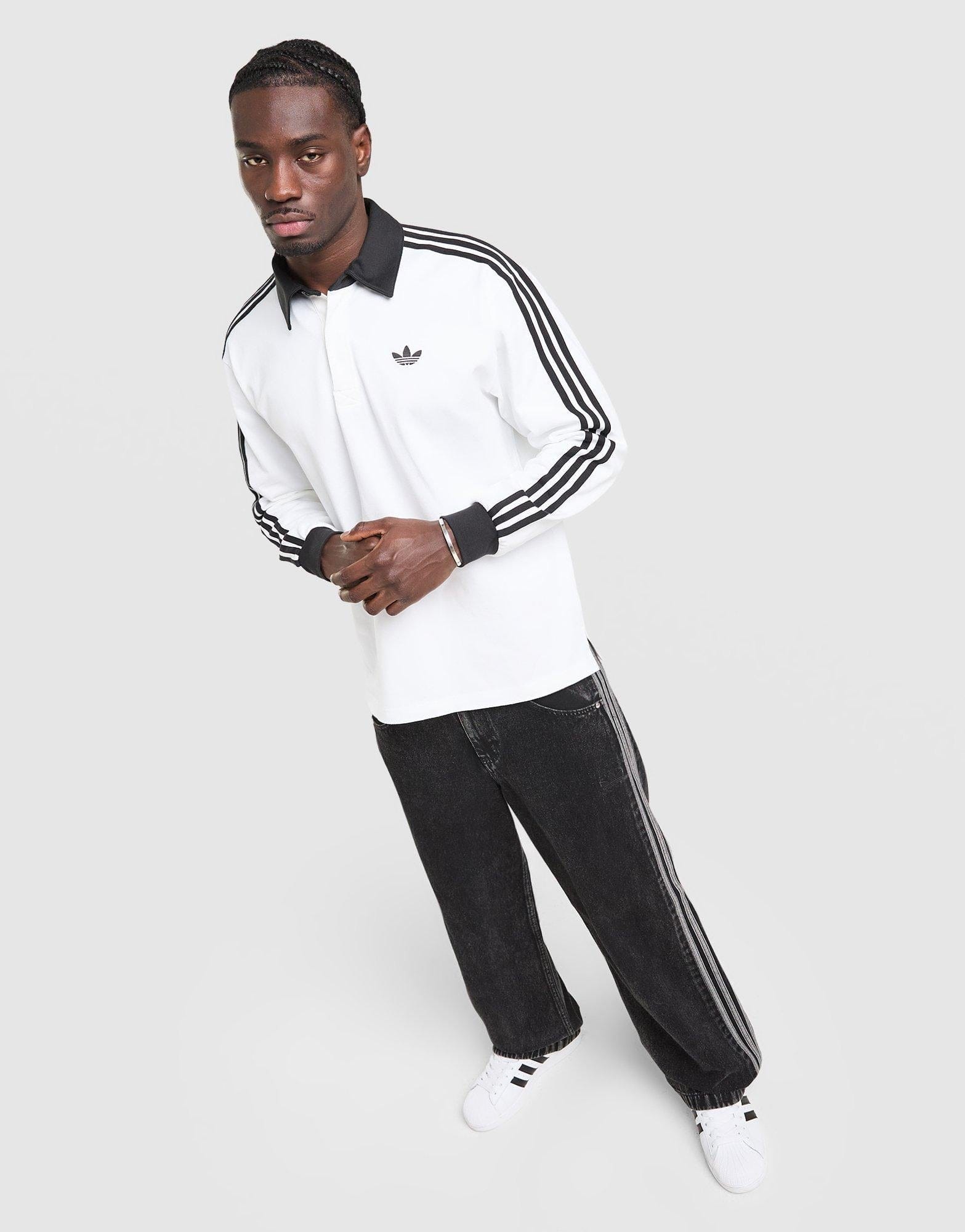 adidas 3 - Stripes Rugby Long Sleeve Polo Shirt