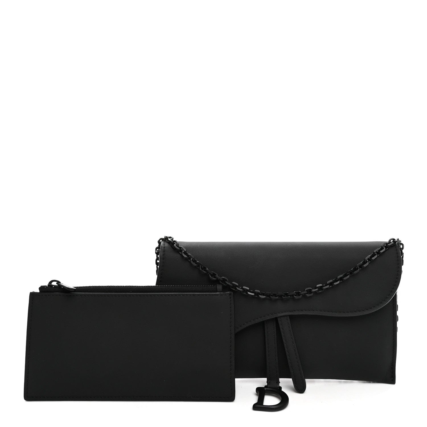 Christian Dior Ultra Matte Calfskin Saddle Chain Wallet Pouch Black