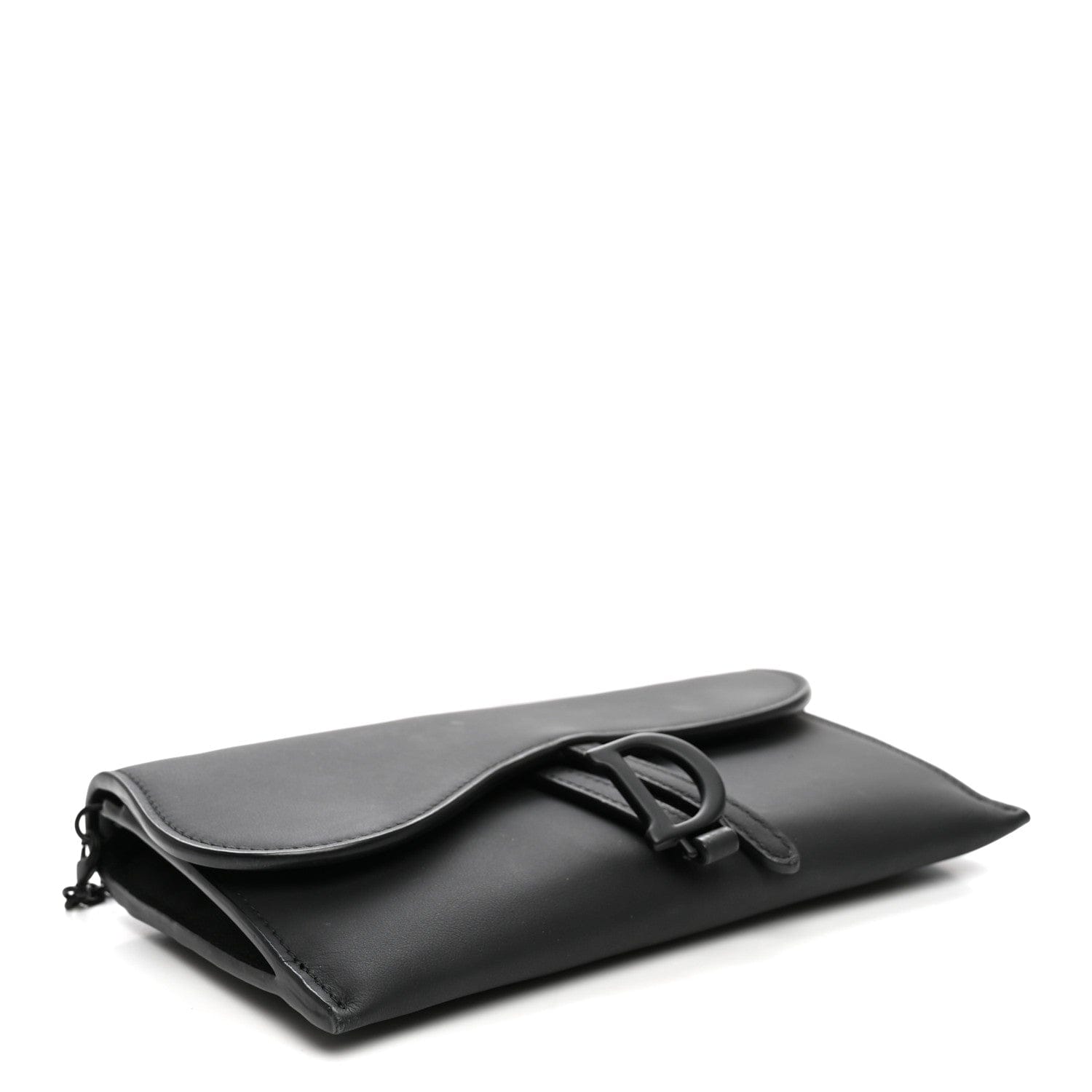 Christian Dior Ultra Matte Calfskin Saddle Chain Wallet Pouch Black