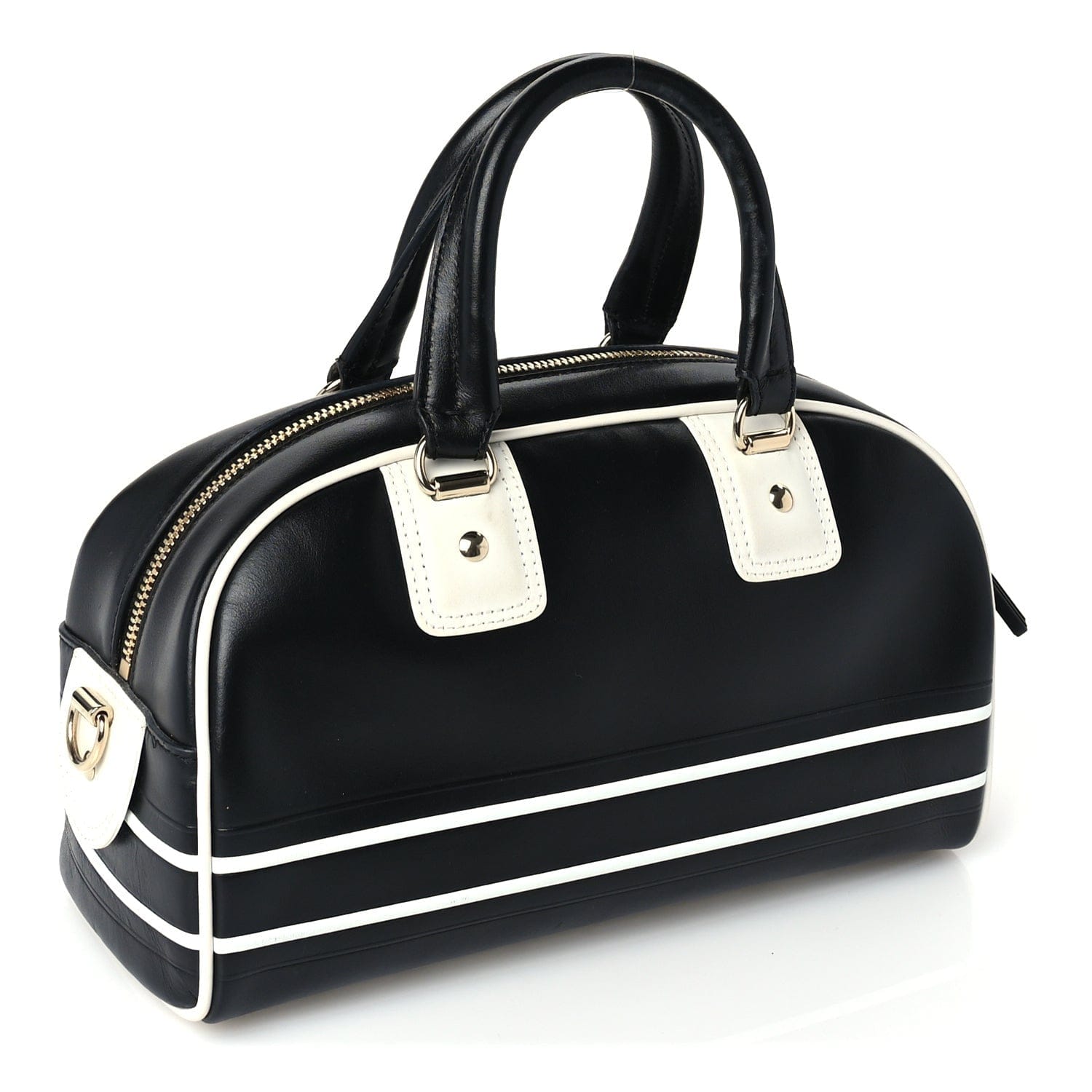 Christian Dior Calfskin Small Dior Vibe Zip Bowling Bag Black White