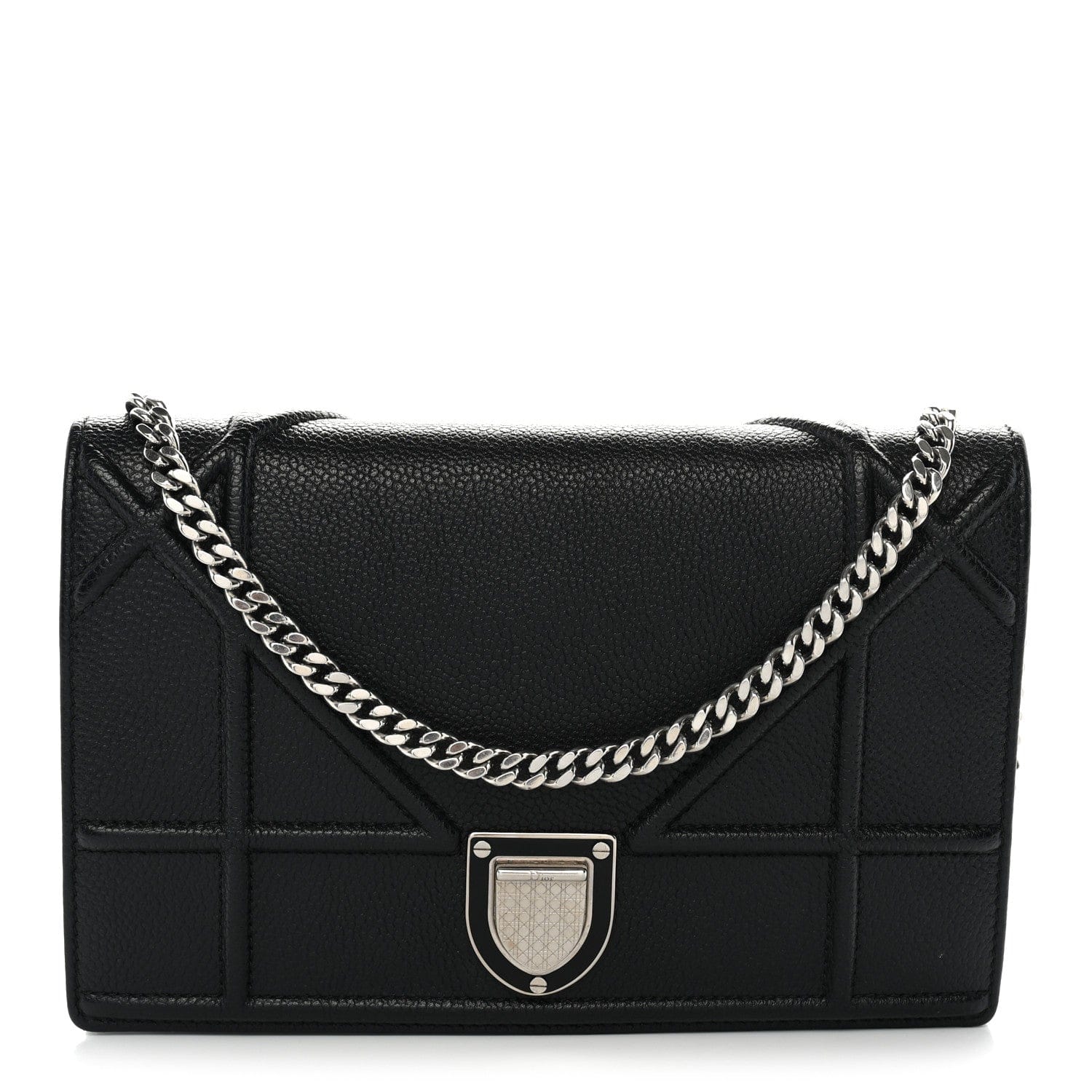 Christian Dior Grained Calfskin Diorama Wallet on Chain Pouch Black