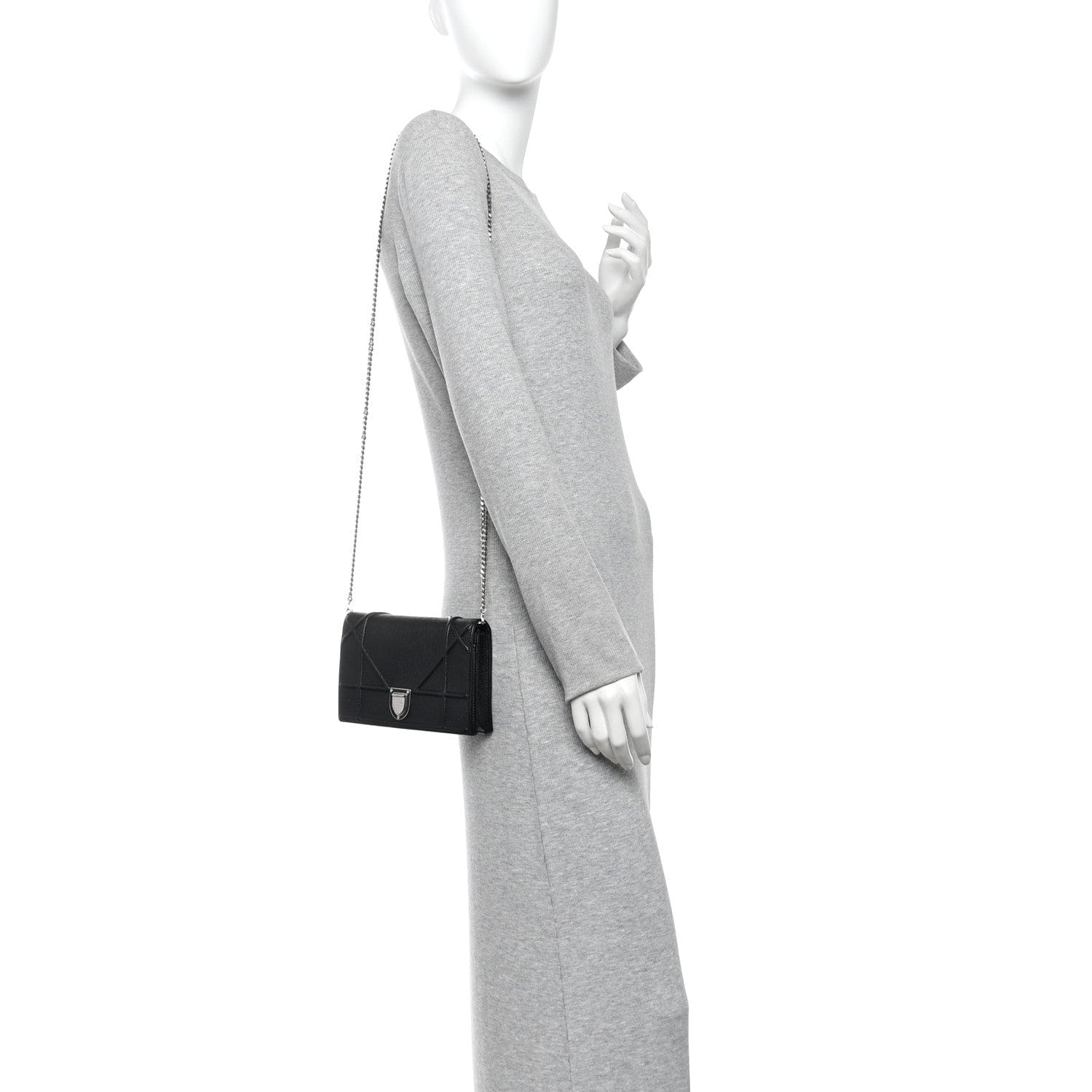 Christian Dior Grained Calfskin Diorama Wallet on Chain Pouch Black