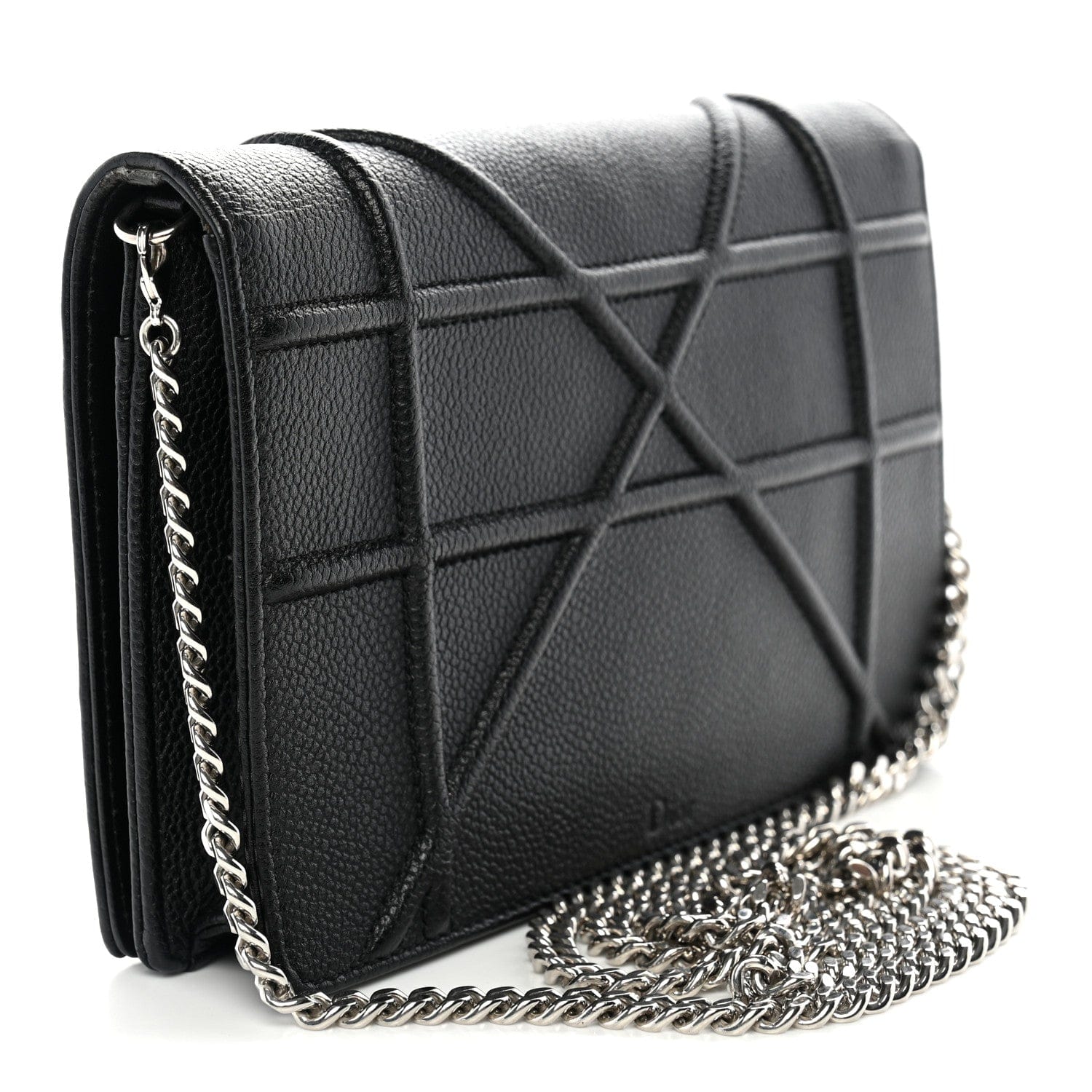 Christian Dior Grained Calfskin Diorama Wallet on Chain Pouch Black
