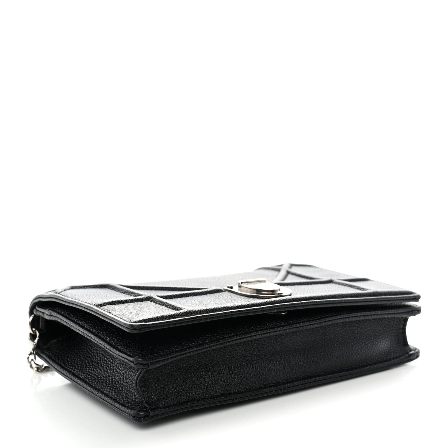 Christian Dior Grained Calfskin Diorama Wallet on Chain Pouch Black