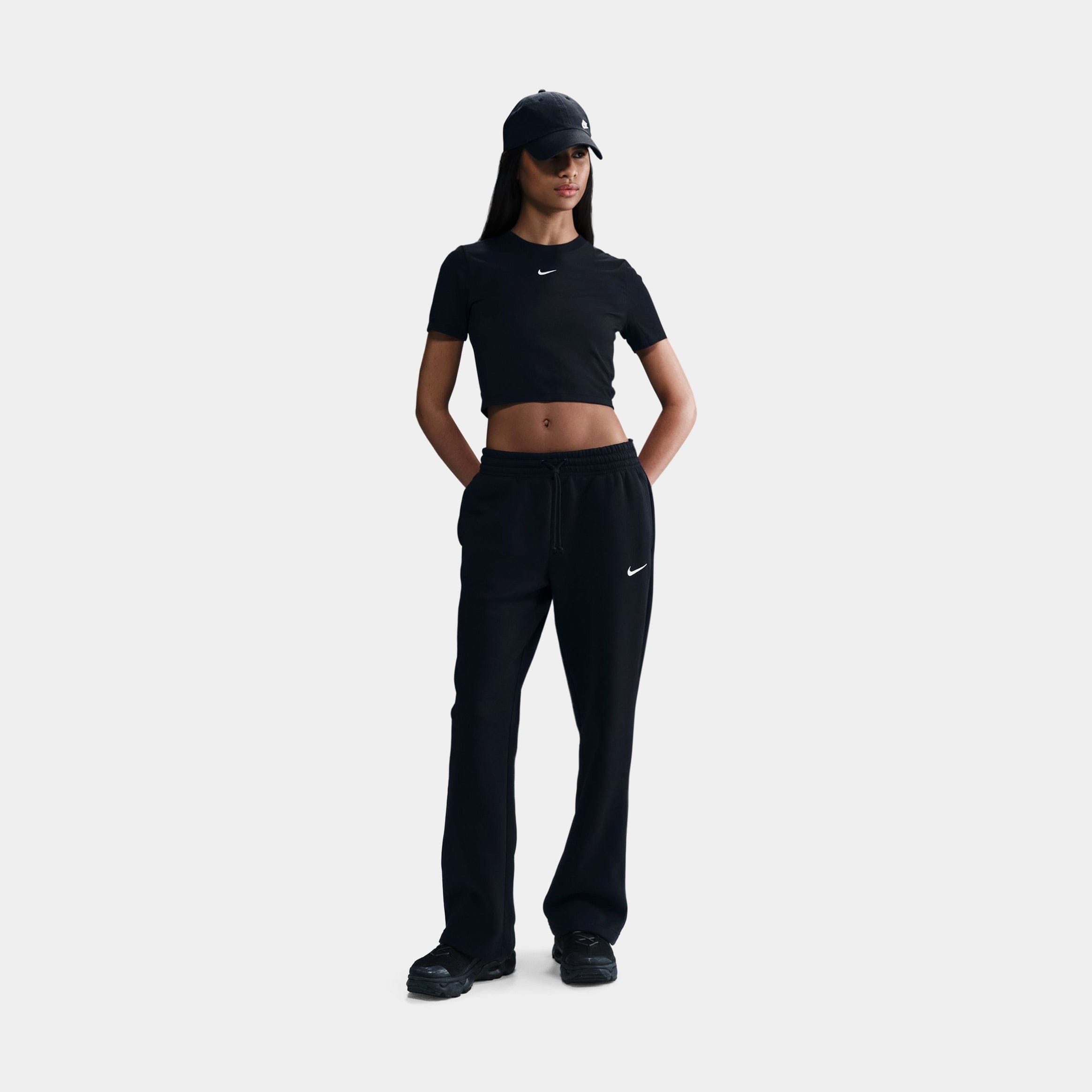 Nike Phoenix Fleece Open Hem Womens Sweatpants (Black)