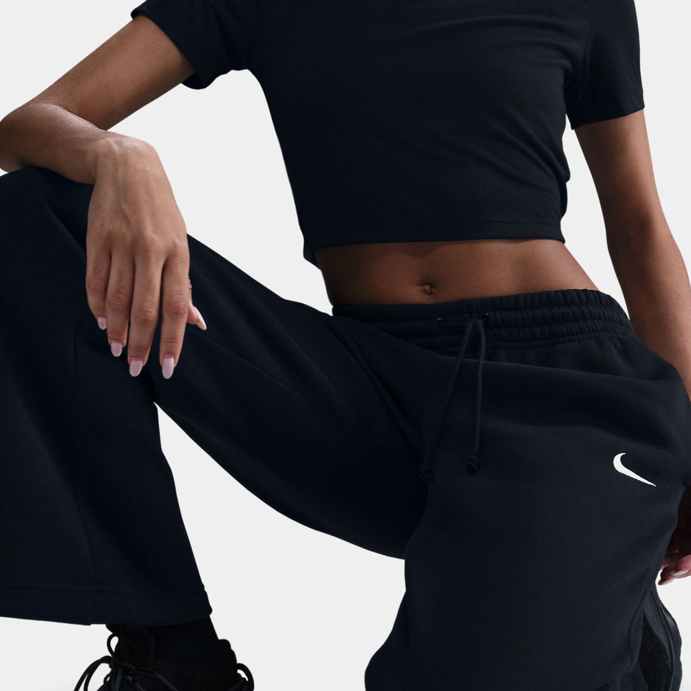 Nike Phoenix Fleece Open Hem Womens Sweatpants (Black)