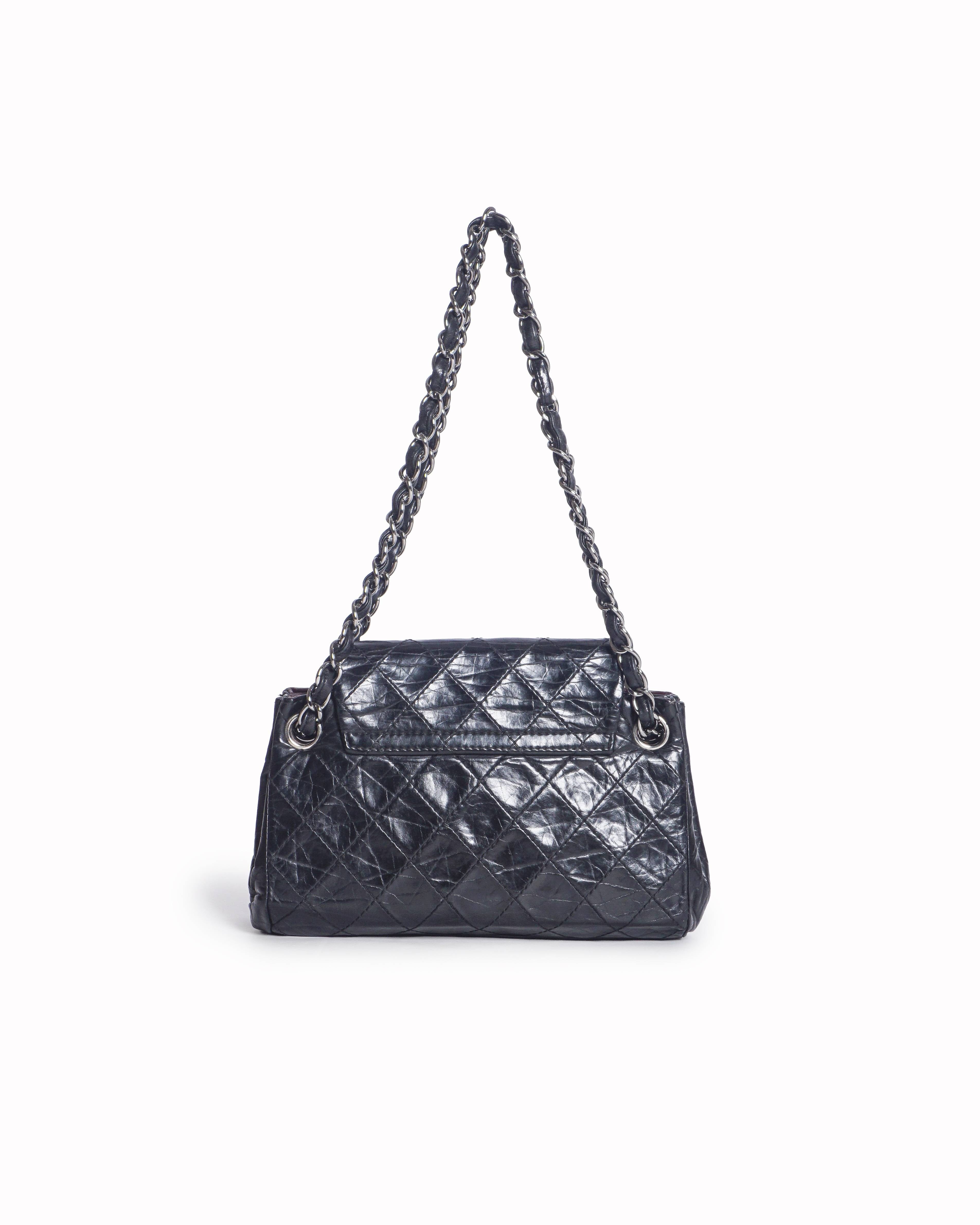 Chanel Black Calfskin Quilted CC Turn - Lock Shoulder Bag