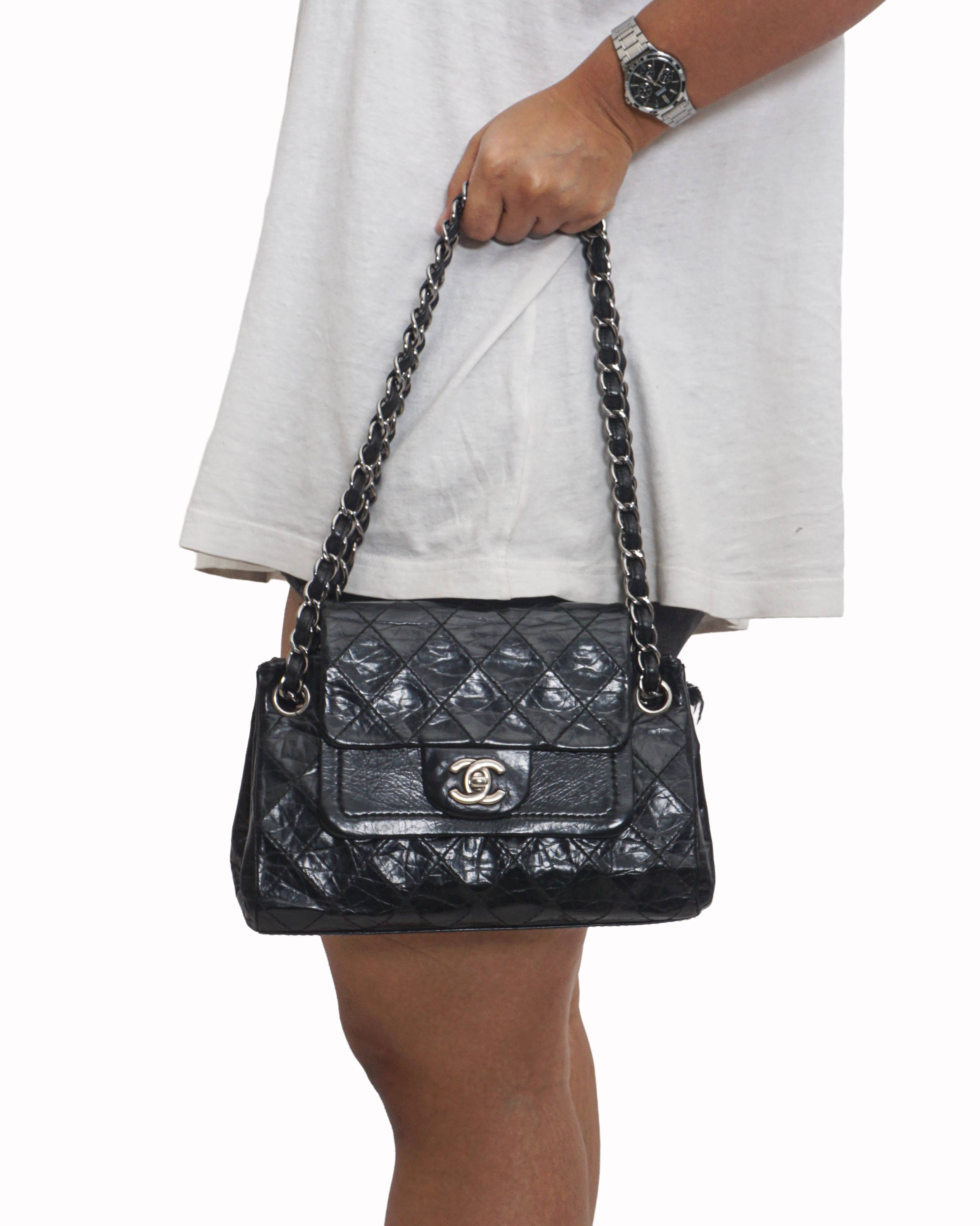 Chanel Black Calfskin Quilted CC Turn - Lock Shoulder Bag