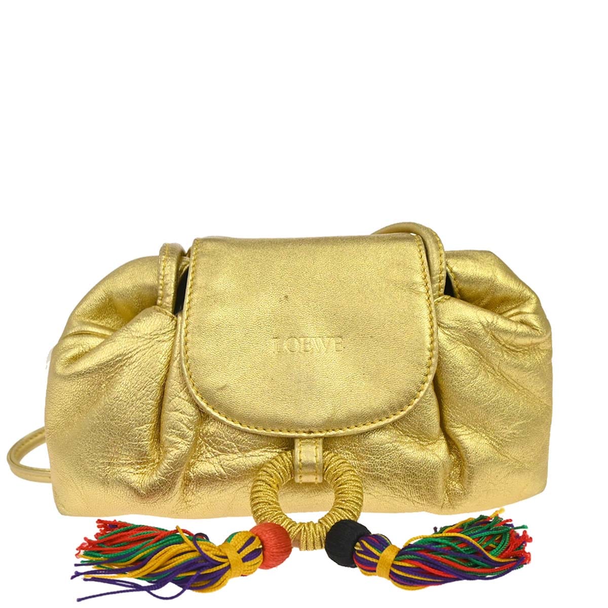 Loewe Gold Leather Tassel Ring Shoulder Bag