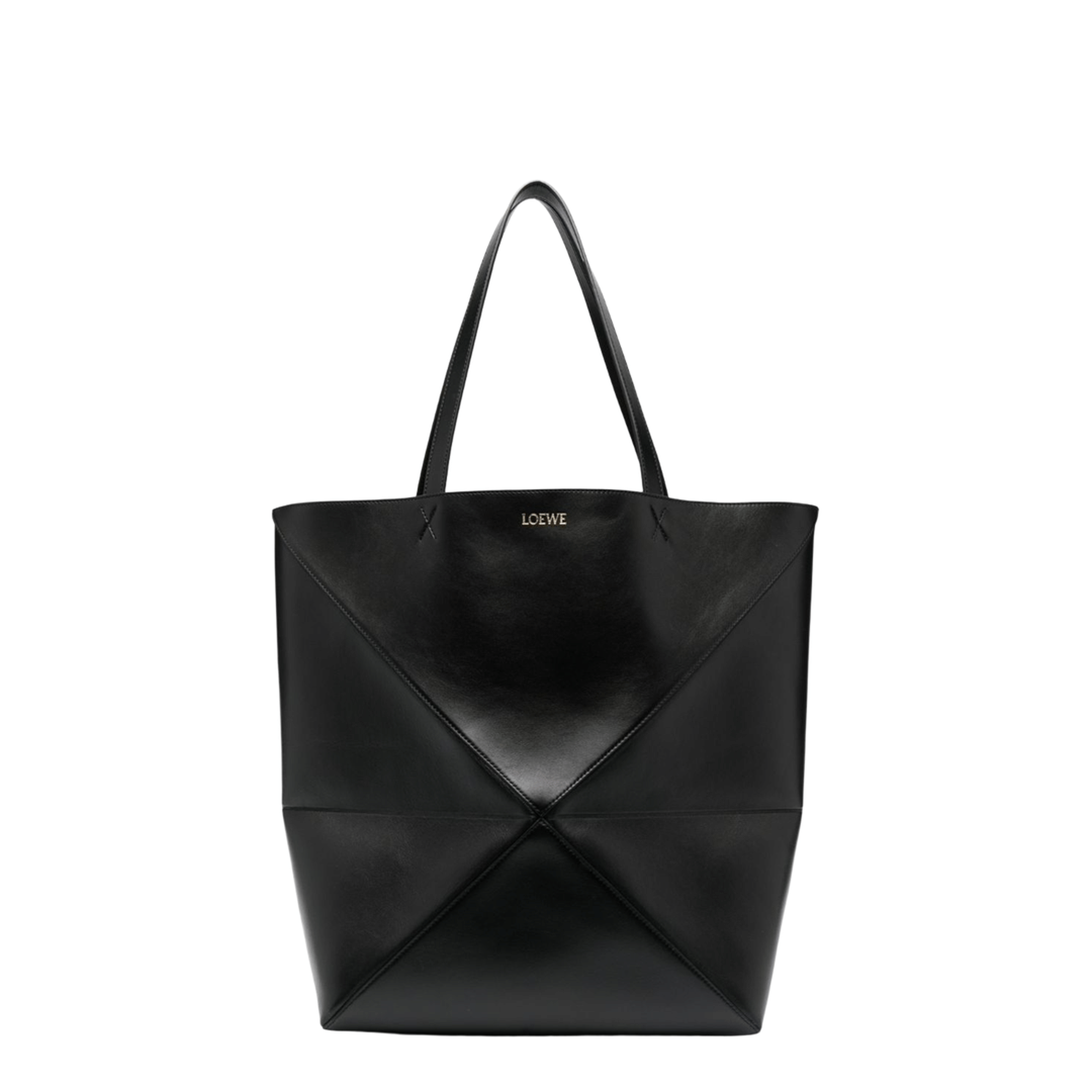 Loewe Puzzle Fold XL Shiny Calfskin Tote - Black