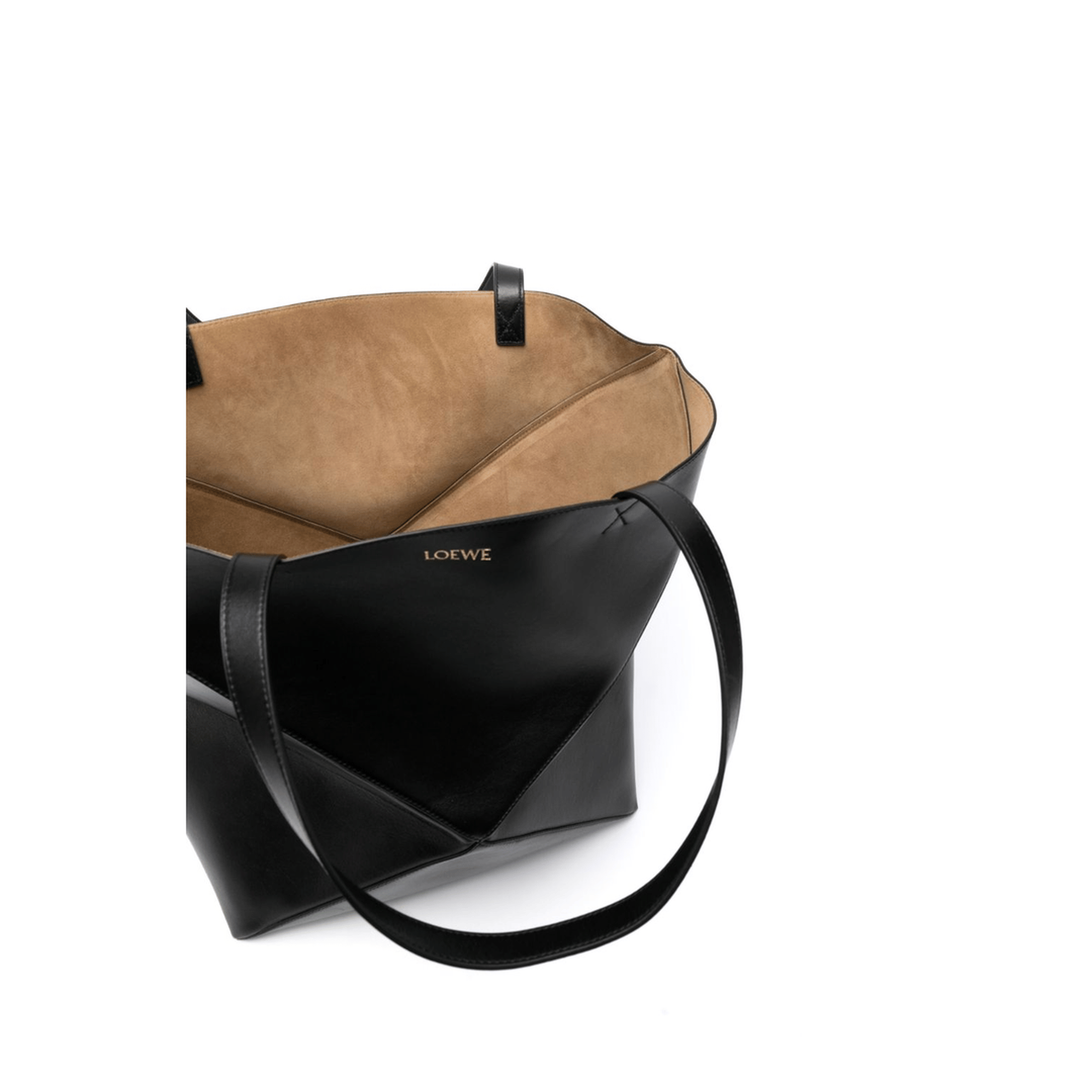 Loewe Puzzle Fold XL Shiny Calfskin Tote - Black