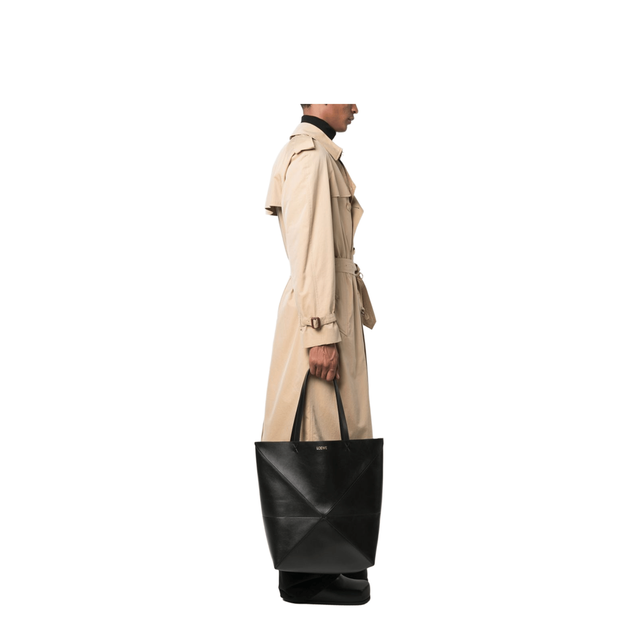 Loewe Puzzle Fold XL Shiny Calfskin Tote - Black