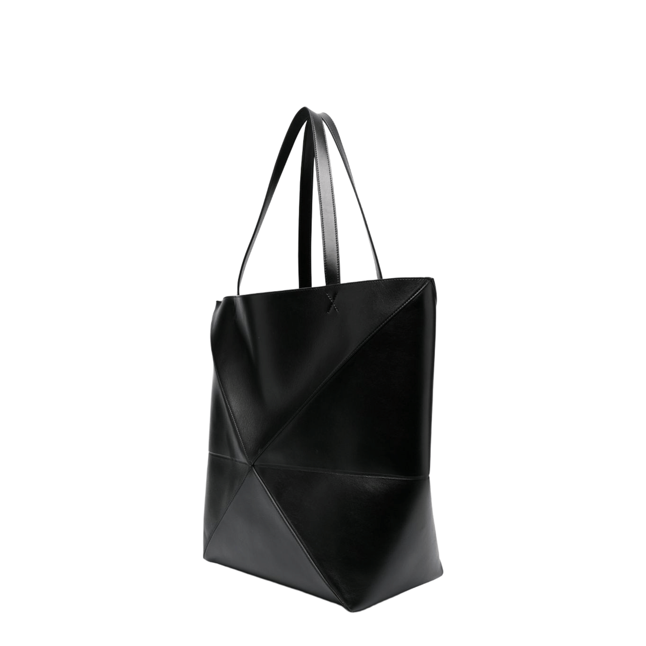 Loewe Puzzle Fold XL Shiny Calfskin Tote - Black