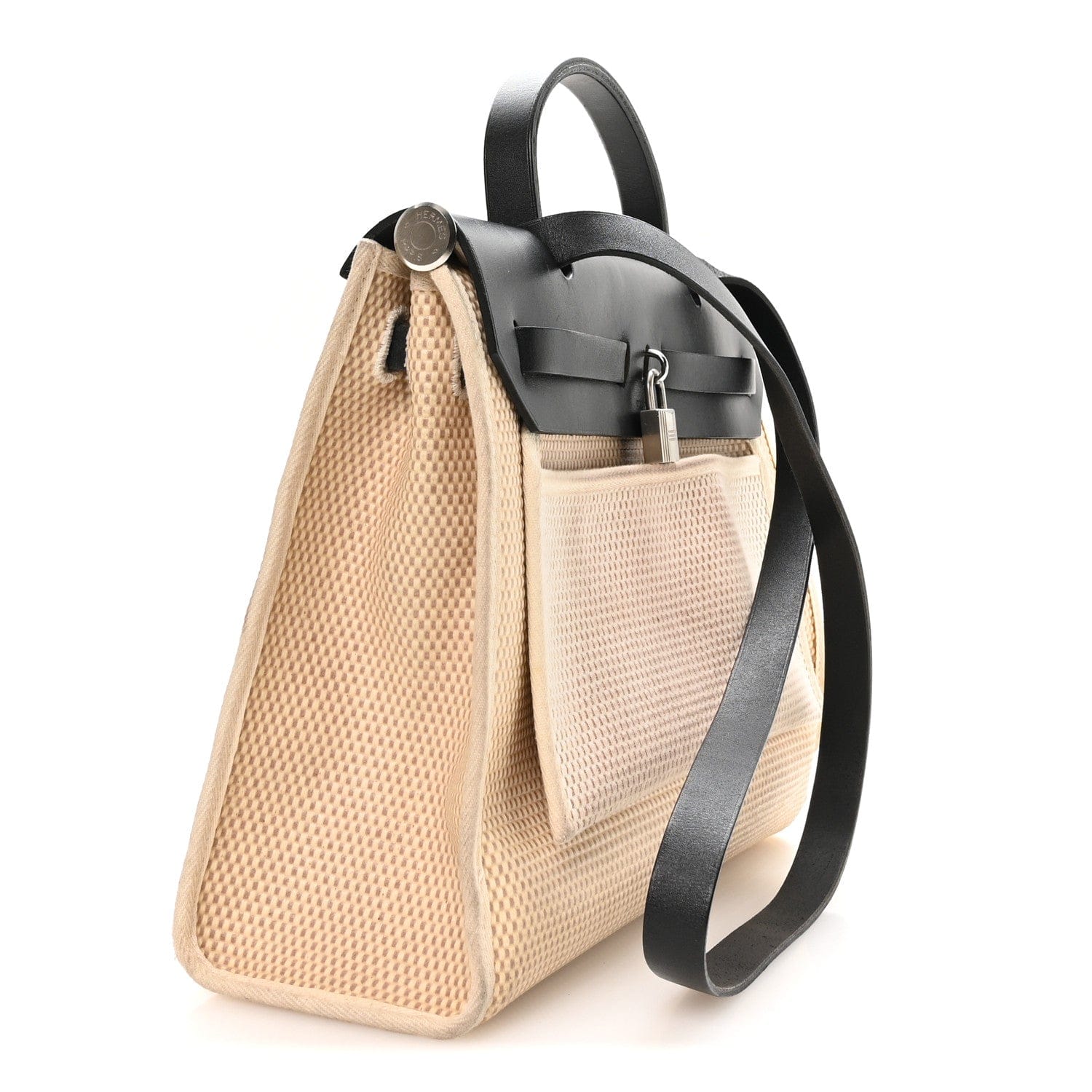 Hermes Toile GM Vache Calfskin Herbag 30 PM Natural Black Natural Black