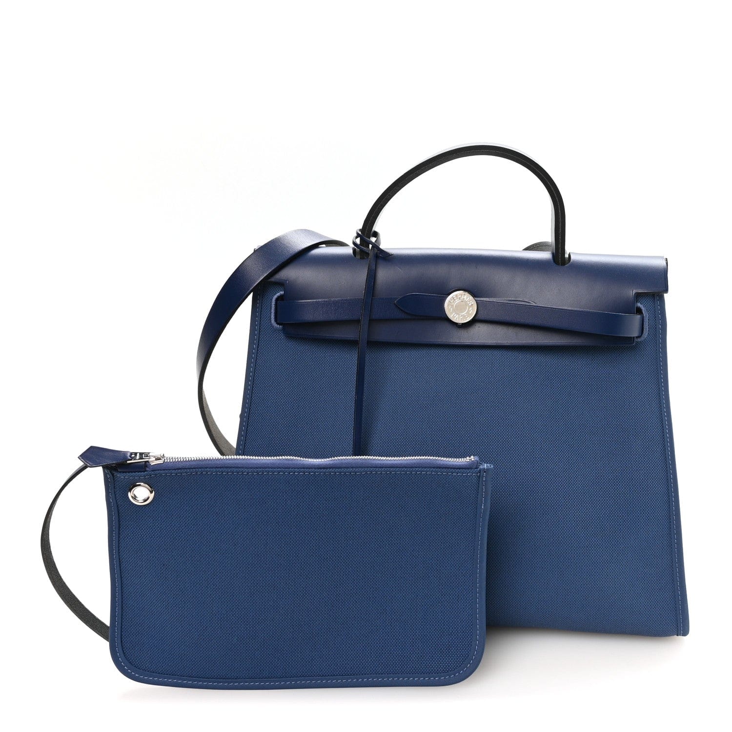Hermes Military Toile Vache Hunter Herbag Zip 31 PM Bleu Brighton Bleu Saphir