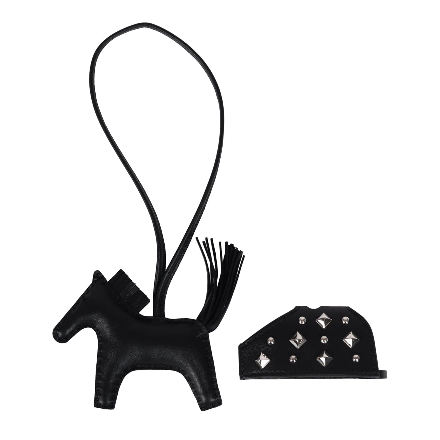 Hermes Rodeo Rock Bag Charm PM Black Milo Lambskin Palladium Hardware