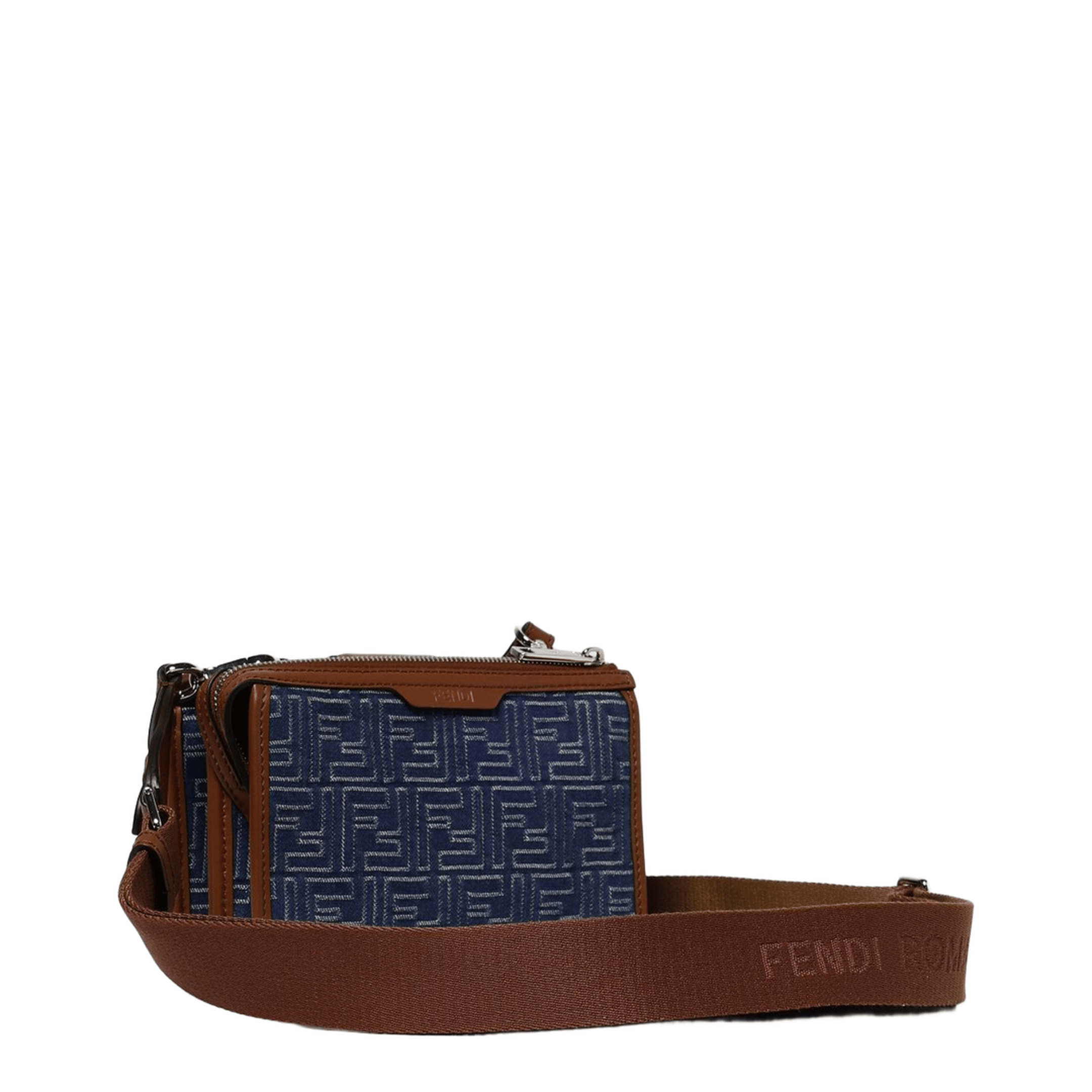 Fendi Double Baguette Denim - Effect FF Jacquard Crossbody - Blue