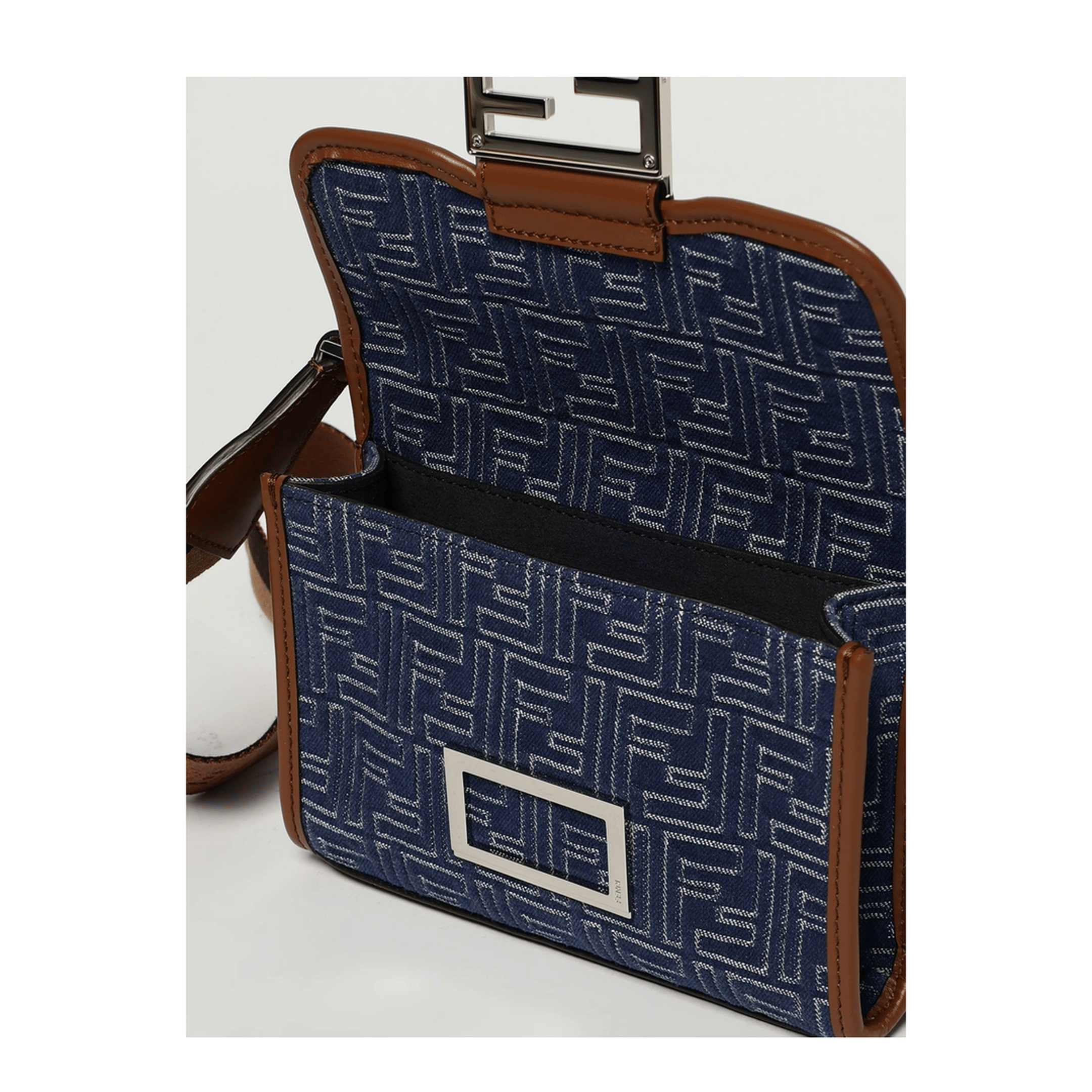 Fendi Double Baguette Denim - Effect FF Jacquard Crossbody - Blue