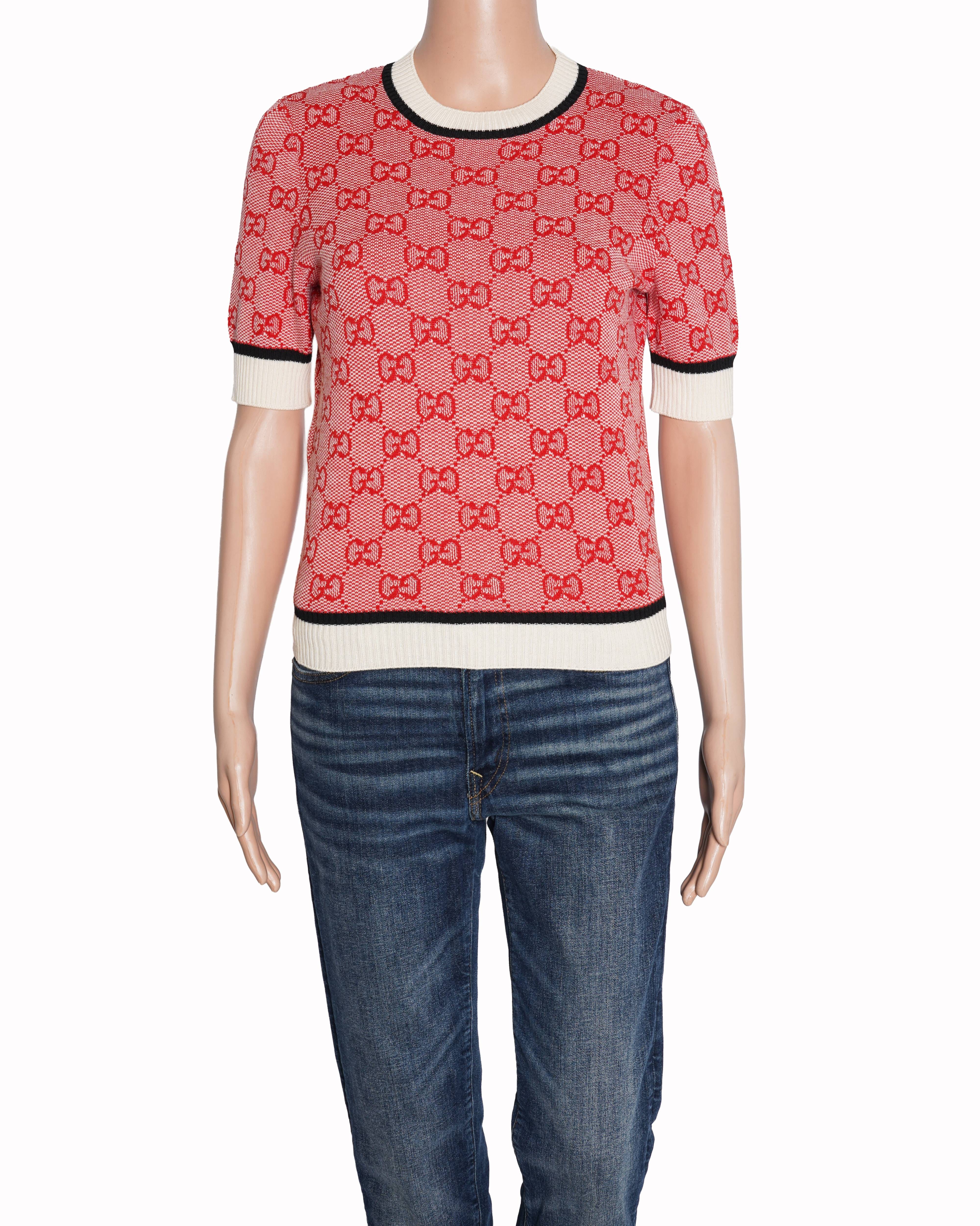 Gucci Red/White knit GG Short Sleeve Top