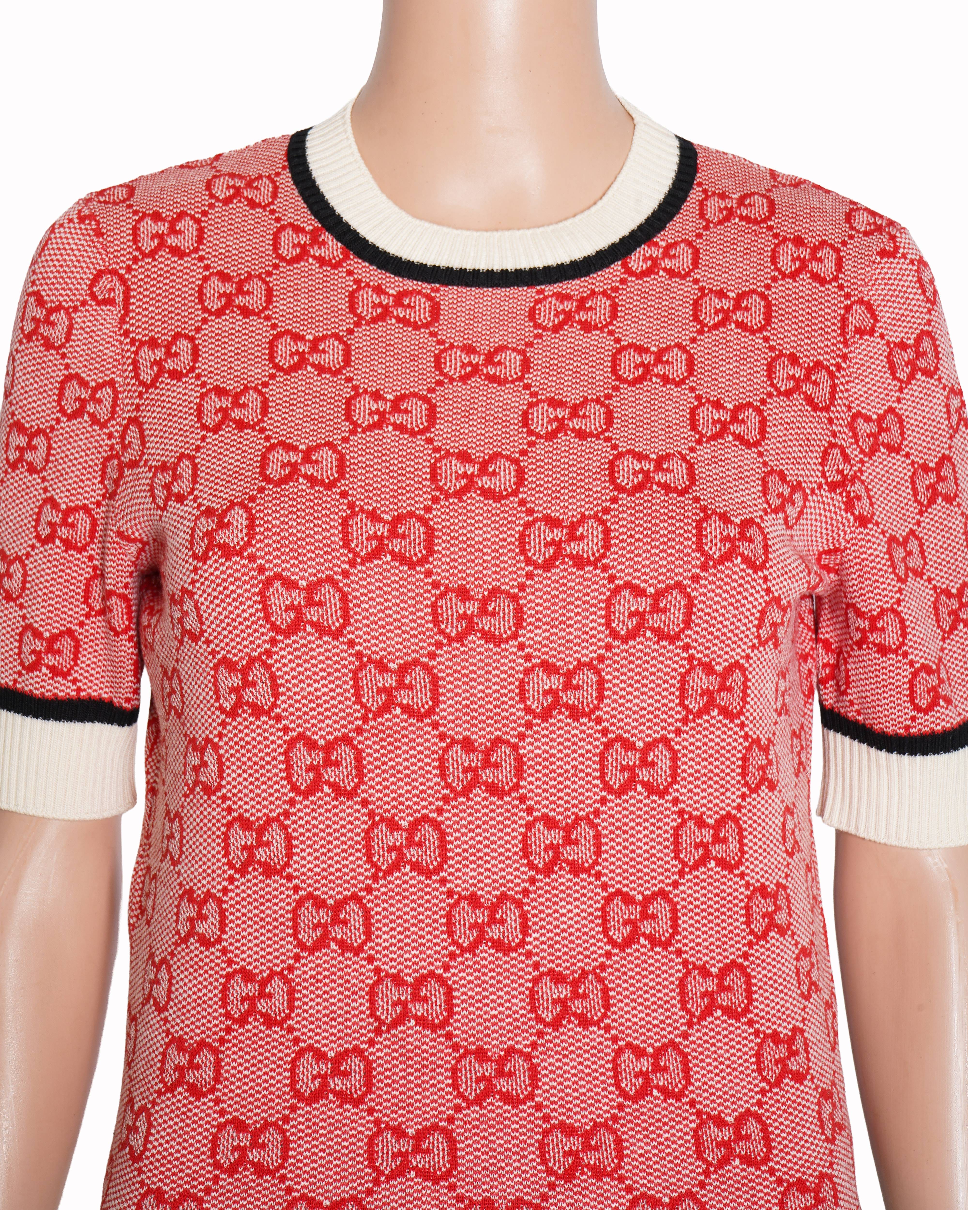 Gucci Red/White knit GG Short Sleeve Top