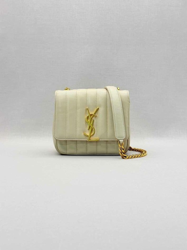Saint Laurent Vicky Beige Quilted Shoulder Bag