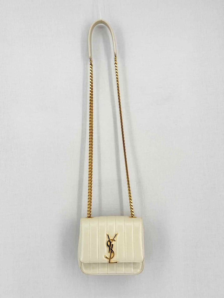 Saint Laurent Vicky Beige Quilted Shoulder Bag