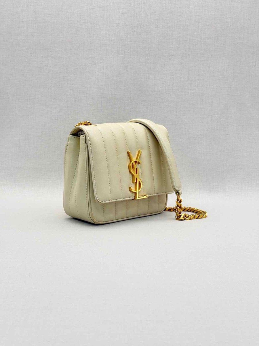 Saint Laurent Vicky Beige Quilted Shoulder Bag