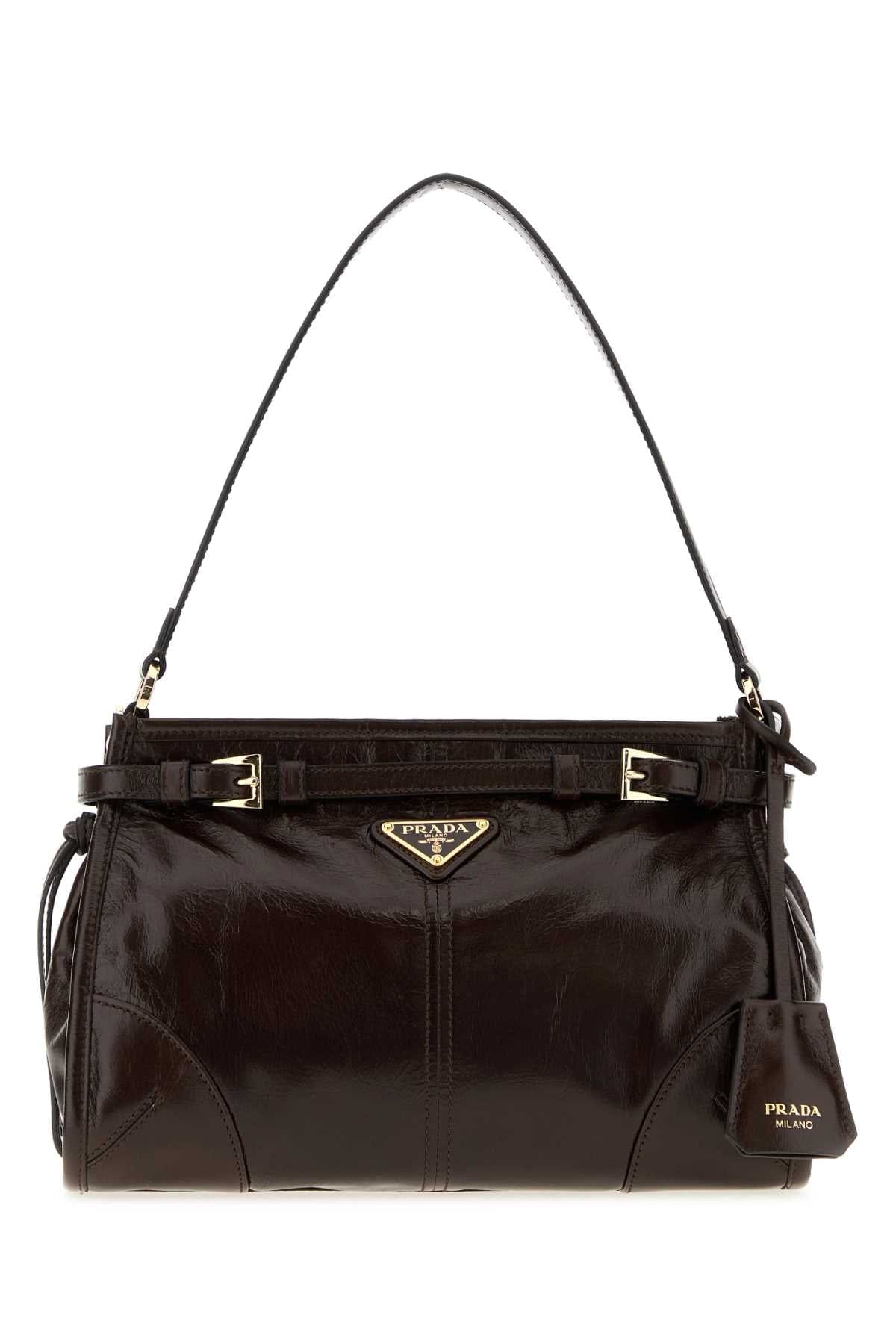 Prada Women Dark Brown Leather Prada Bonnie Shoulder Bag