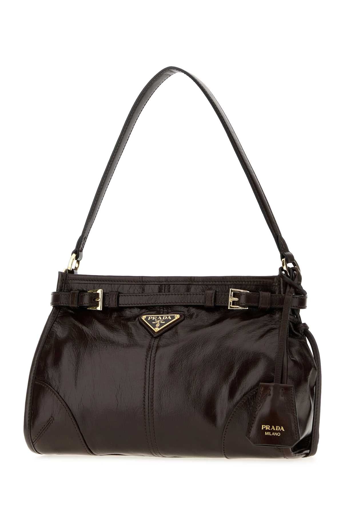 Prada Women Dark Brown Leather Prada Bonnie Shoulder Bag