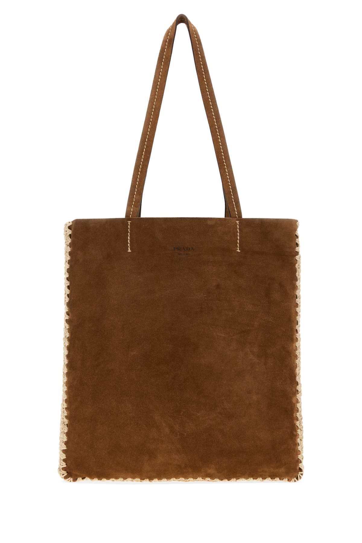 Prada Women Brown Suede Large Shopping Bag