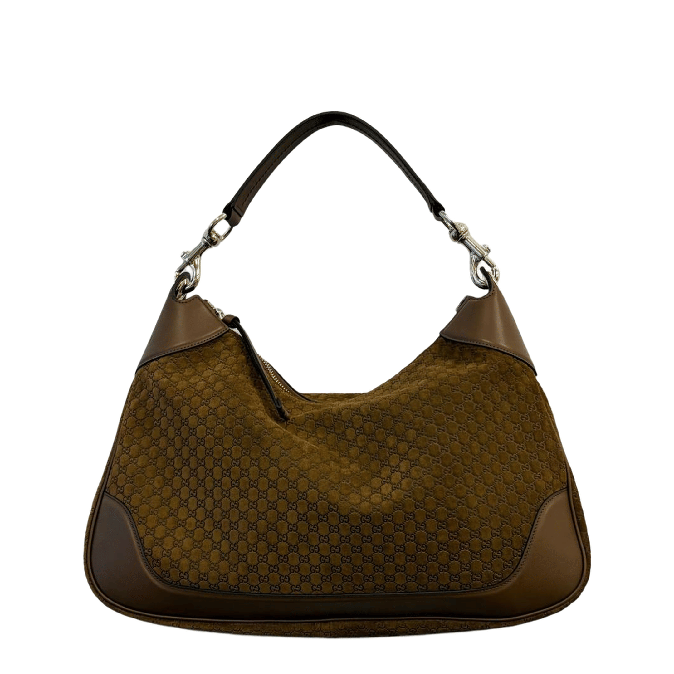 Gucci B Medium Suede Shoulder Bag - Pepper Brown
