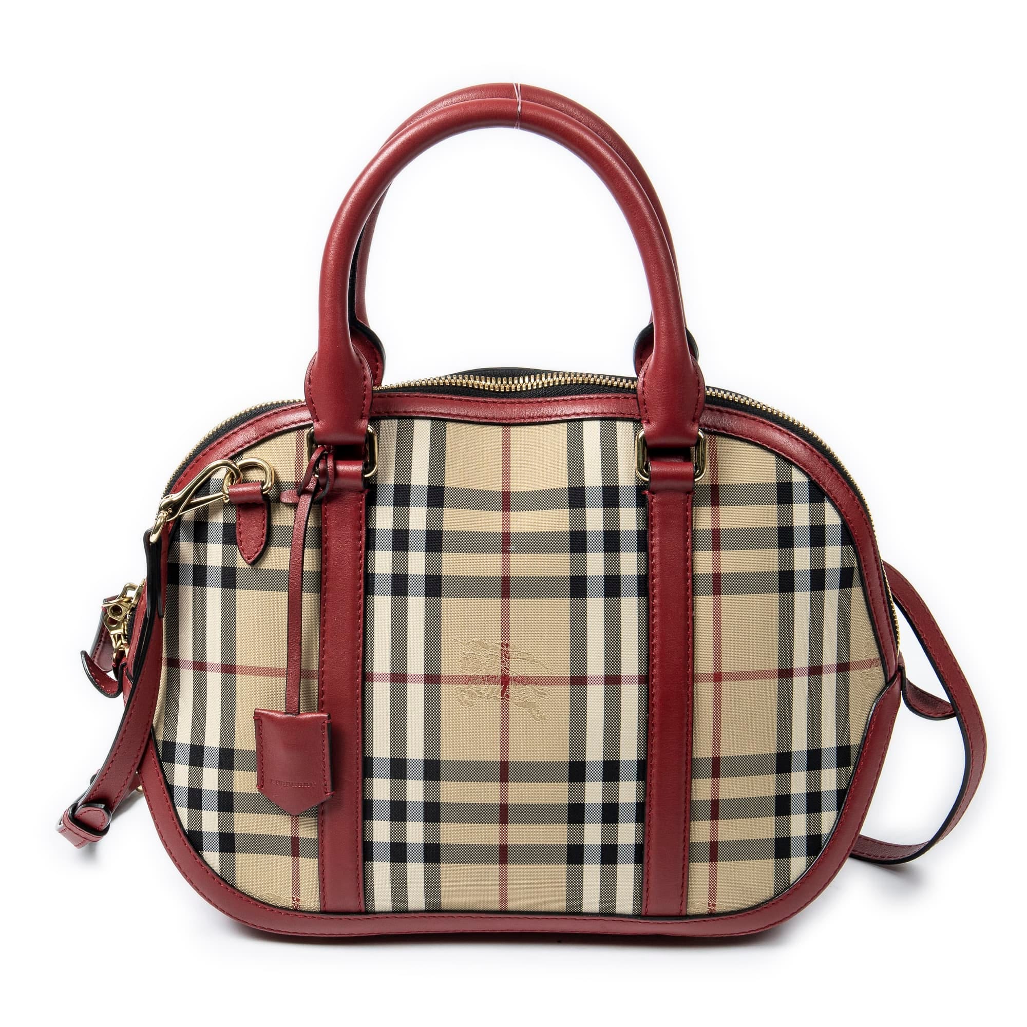 Burberry Beige/Red Canvas Orchard Bowling Bag AAX8880