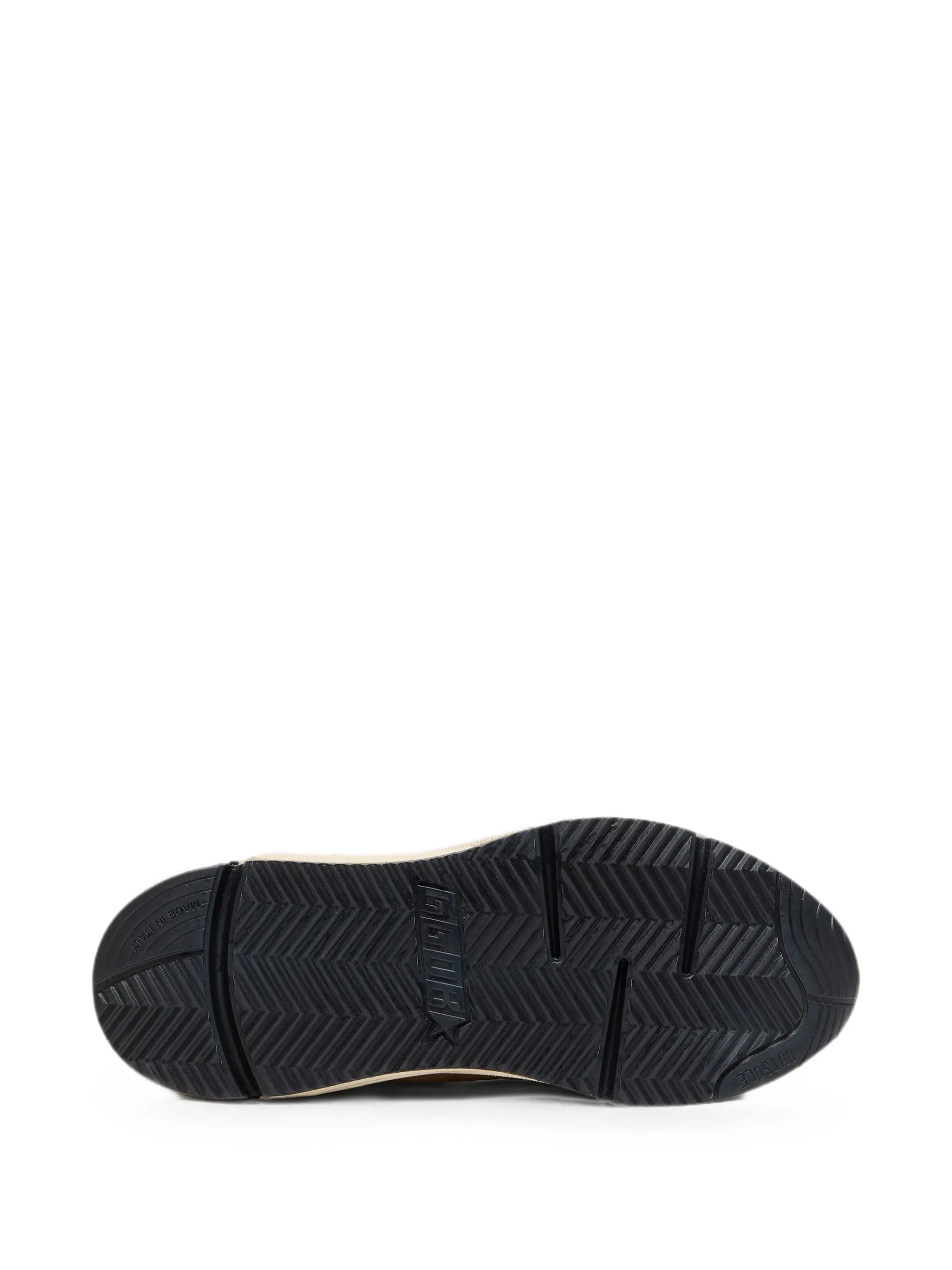 Golden Goose Running Sole in cream nylon and leather with green leather star sneakers