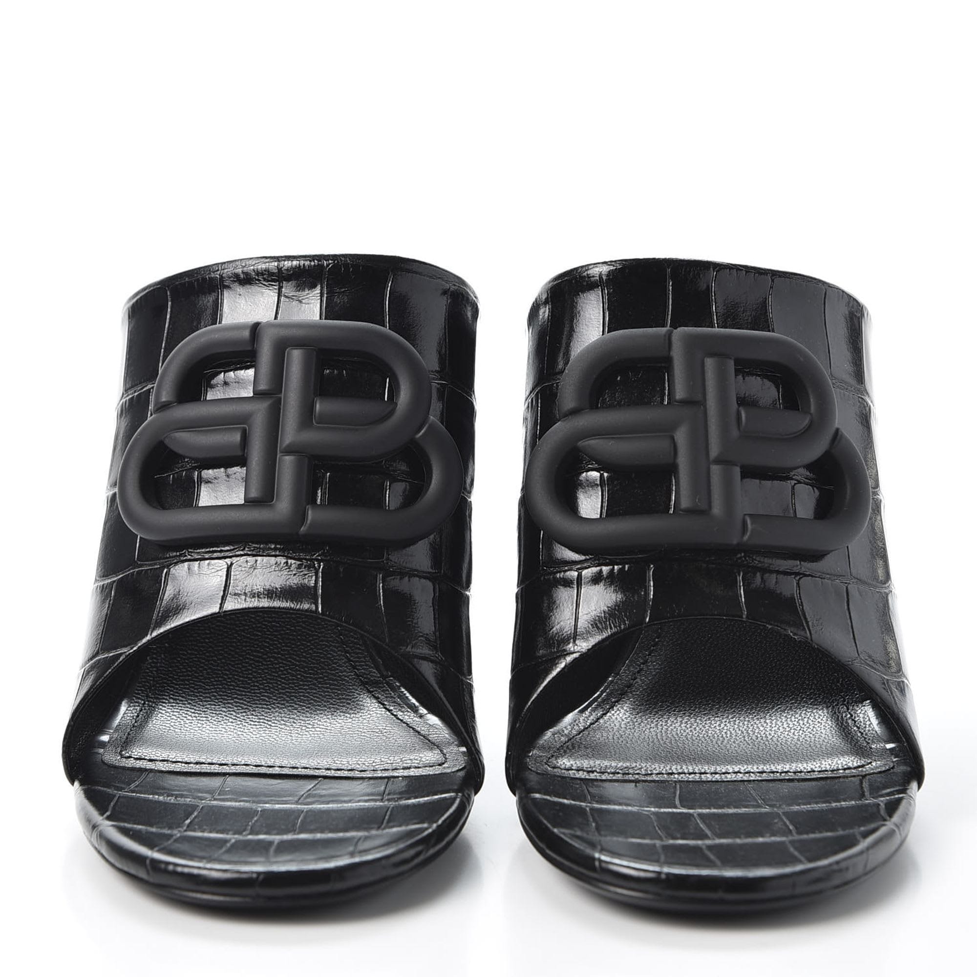 Balenciaga Croc Embossed Slide Sandal black