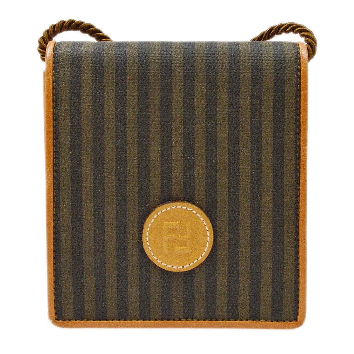 Fendi 70s Pequin Pattern Shoulder Pochette Bag Brown
