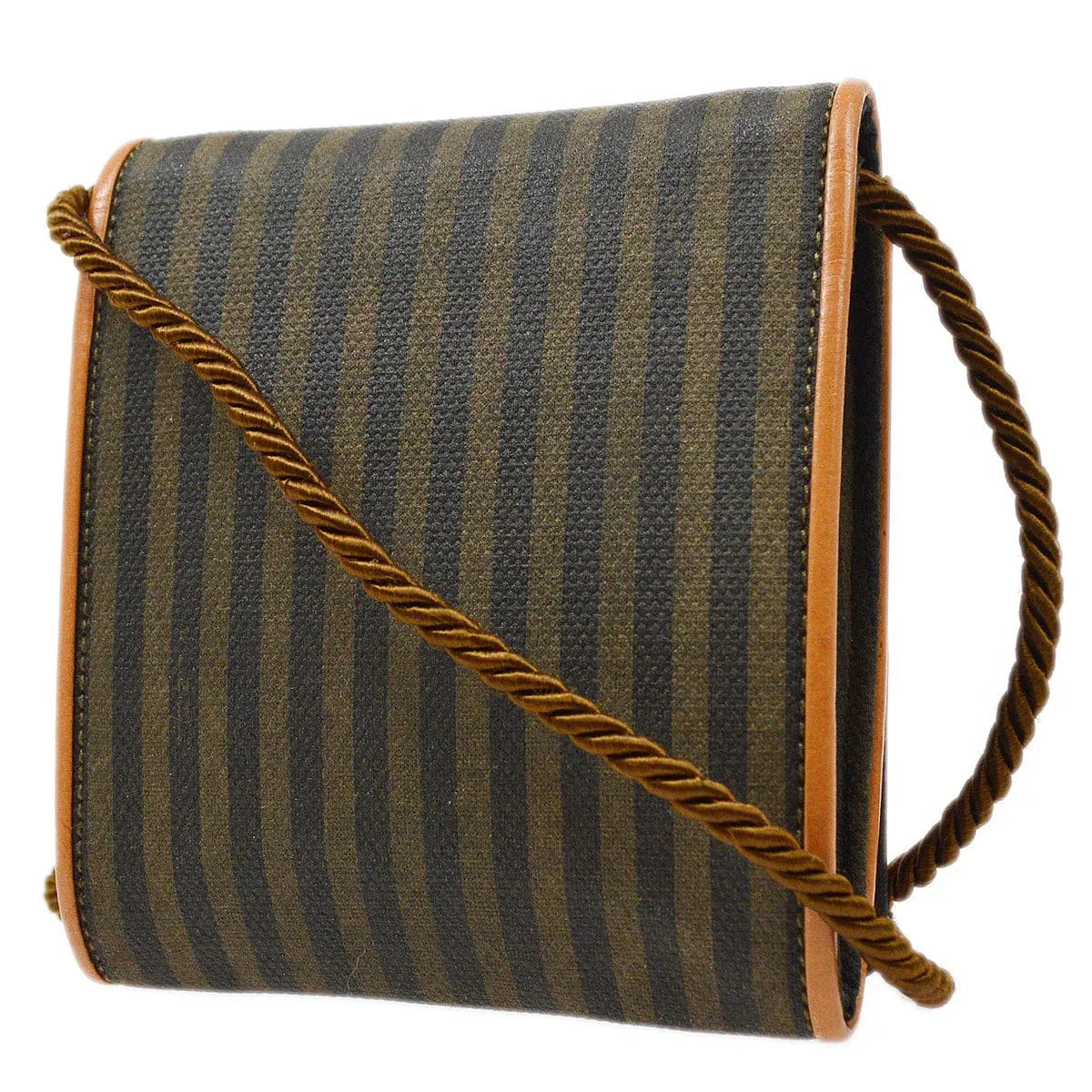 Fendi 70s Pequin Pattern Shoulder Pochette Bag Brown