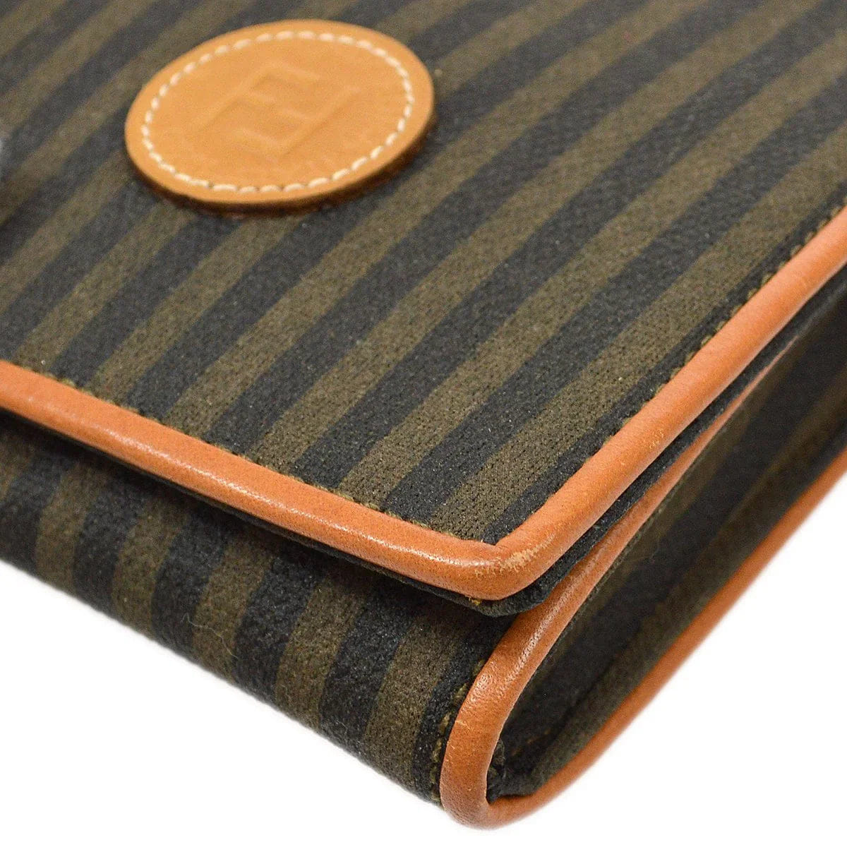 Fendi 70s Pequin Pattern Shoulder Pochette Bag Brown