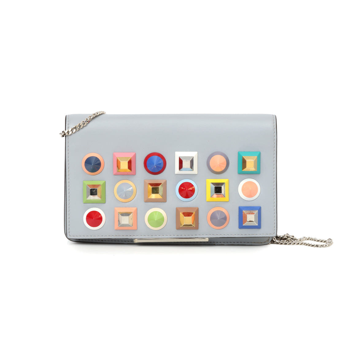 Fendi Grey Rainbow Studs Tube Wallet On Chain Bag