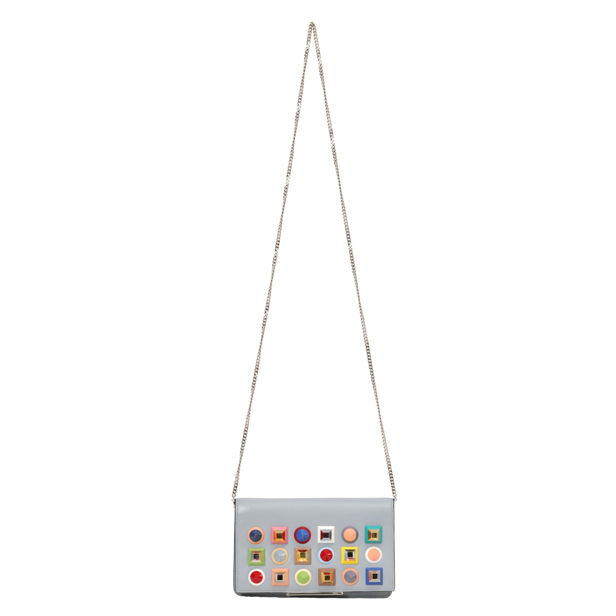 Fendi Grey Rainbow Studs Tube Wallet On Chain Bag