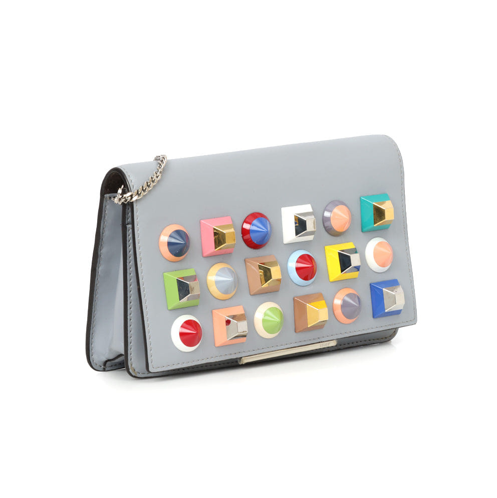Fendi Grey Rainbow Studs Tube Wallet On Chain Bag
