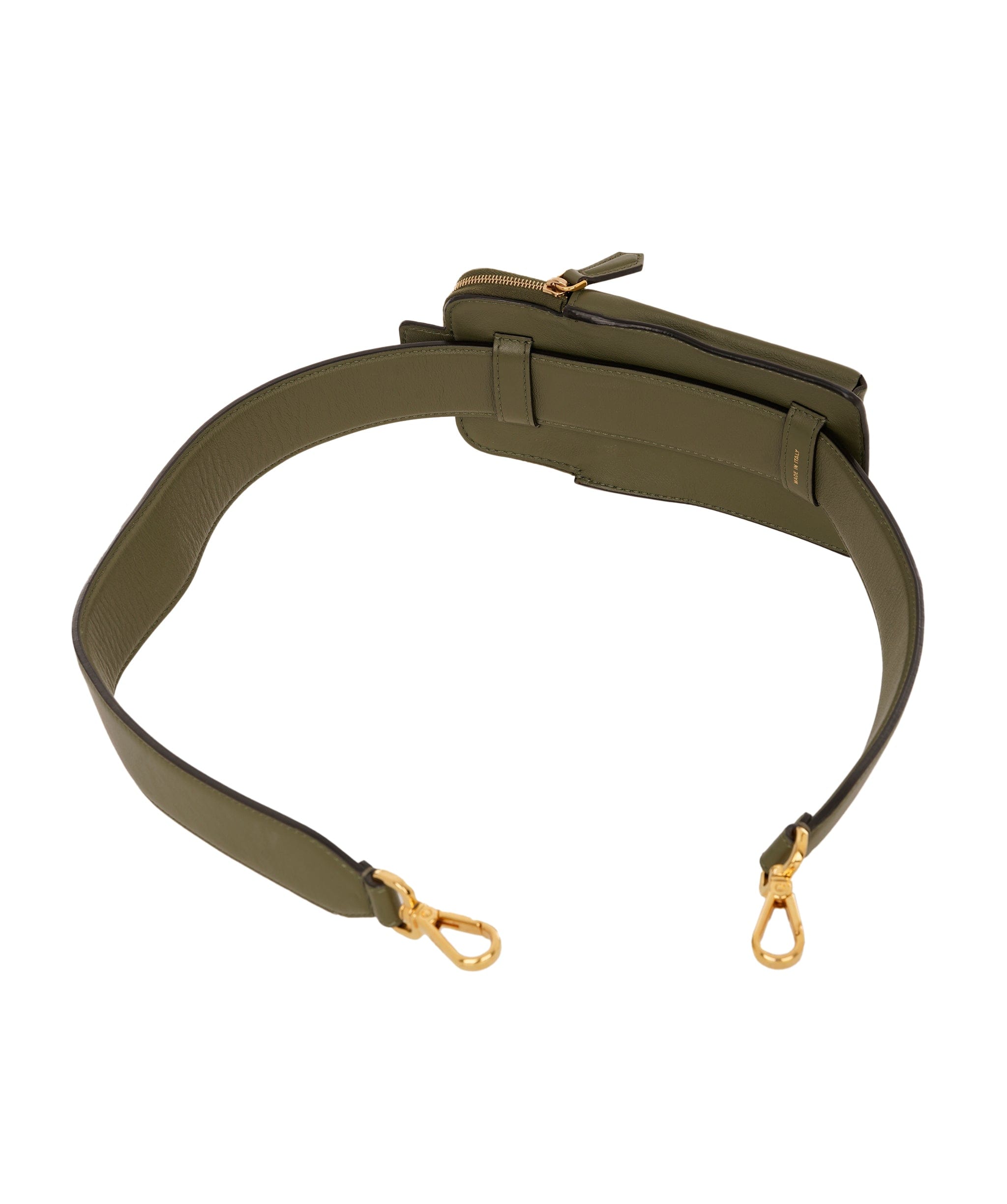 Fendi Khaki Green Leather Phone Bag Strap ANC1733