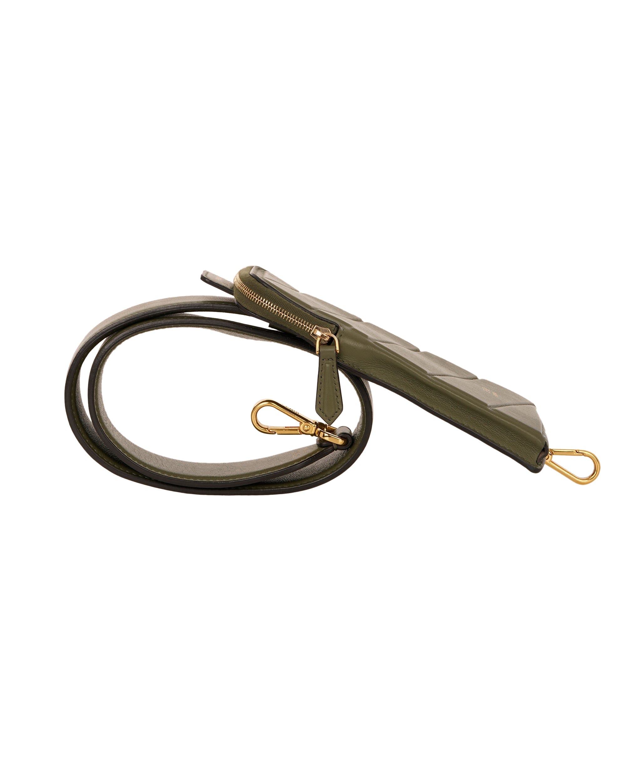 Fendi Khaki Green Leather Phone Bag Strap ANC1733