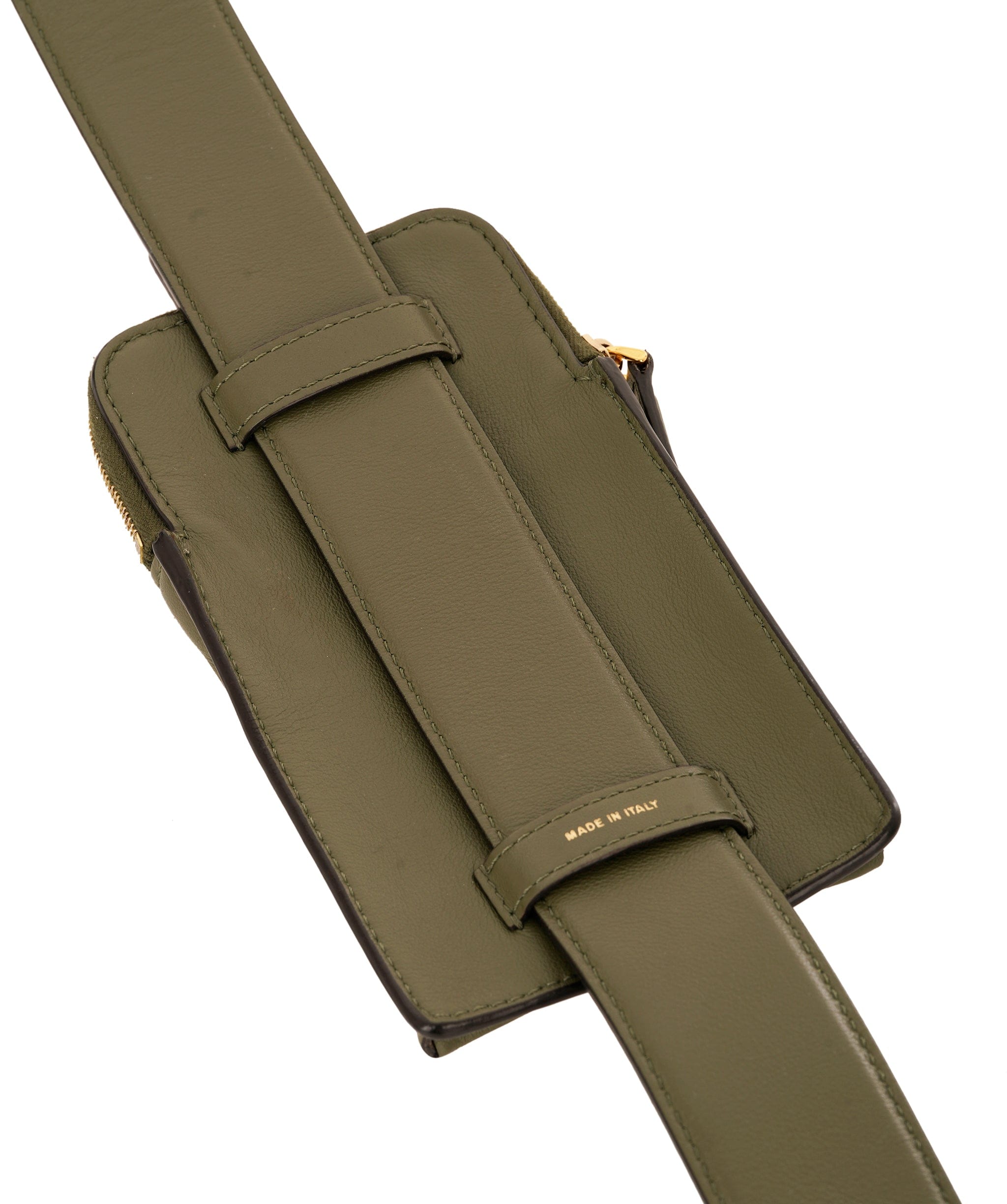 Fendi Khaki Green Leather Phone Bag Strap ANC1733