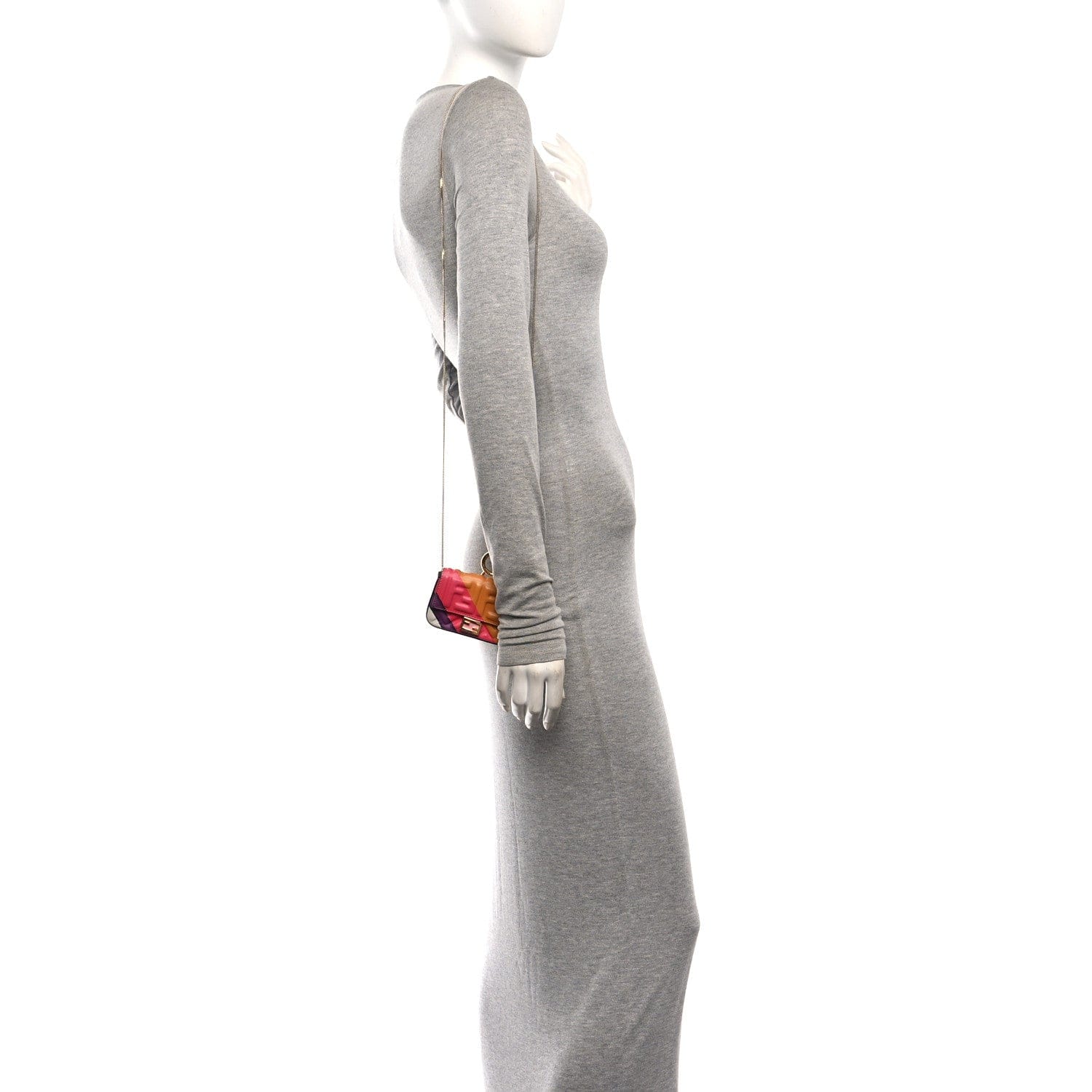 Fendi Nappa FF Embossed Line Print Nano Baguette Charm White Multicolor