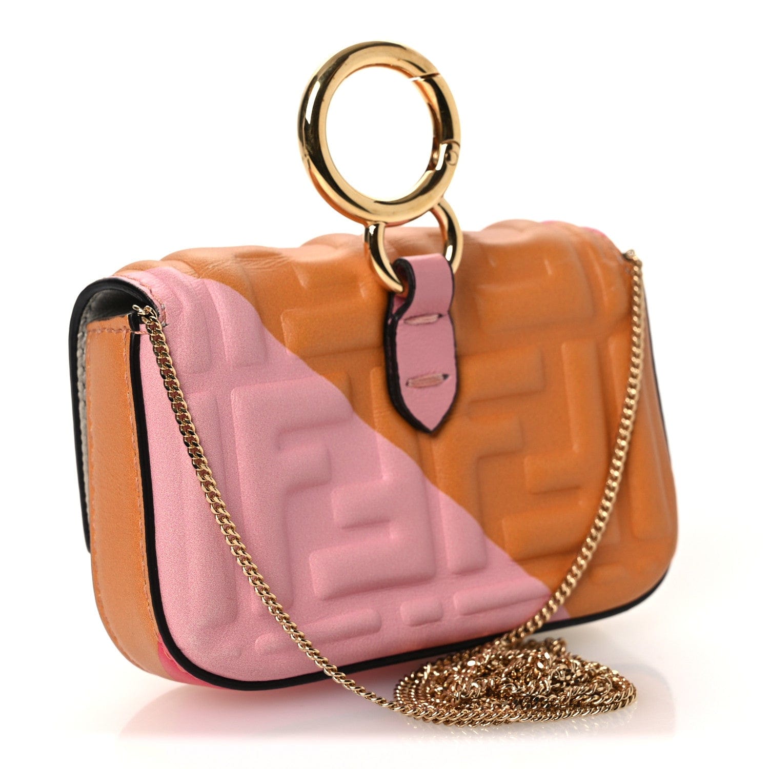 Fendi Nappa FF Embossed Line Print Nano Baguette Charm White Multicolor