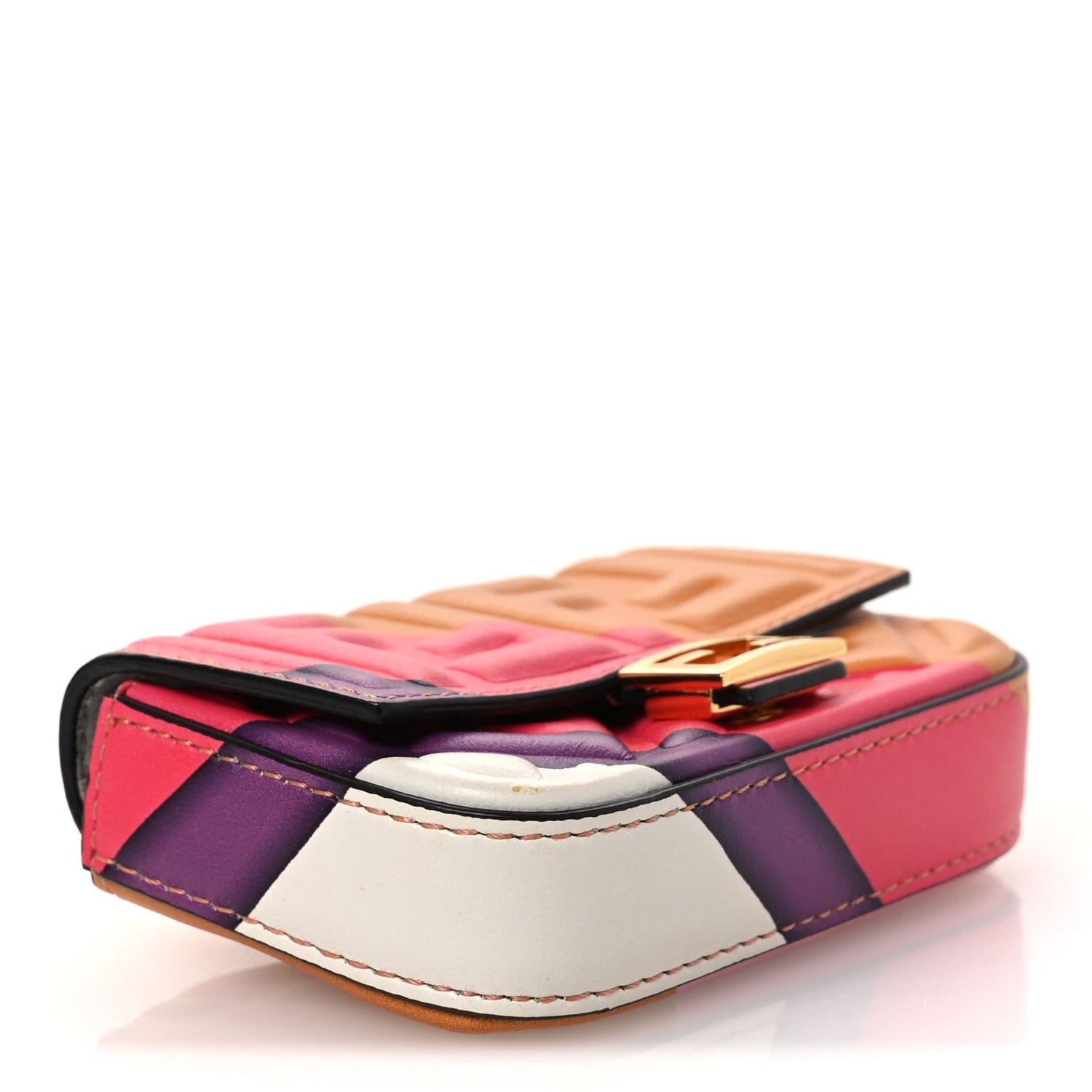 Fendi Nappa FF Embossed Line Print Nano Baguette Charm White Multicolor