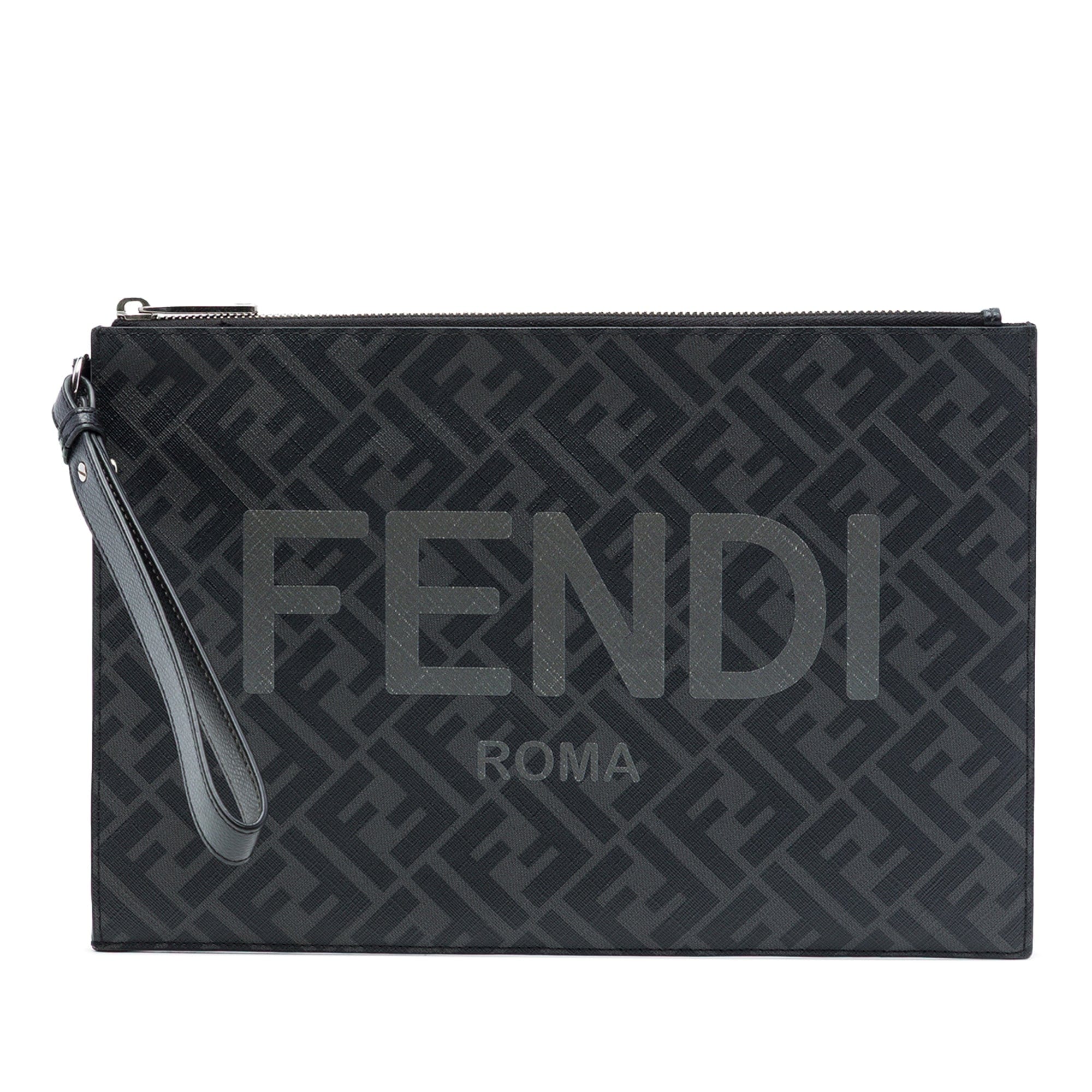 Fendi Zucca Coated Canvas FF 1974 Diagonal Logo Flat Pouch